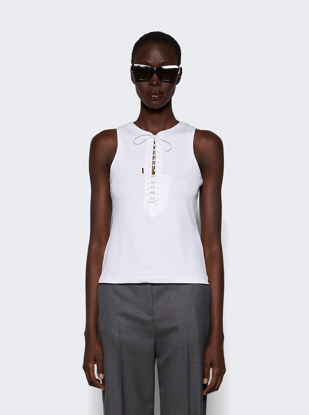 Lace Up Tank Top White - 2