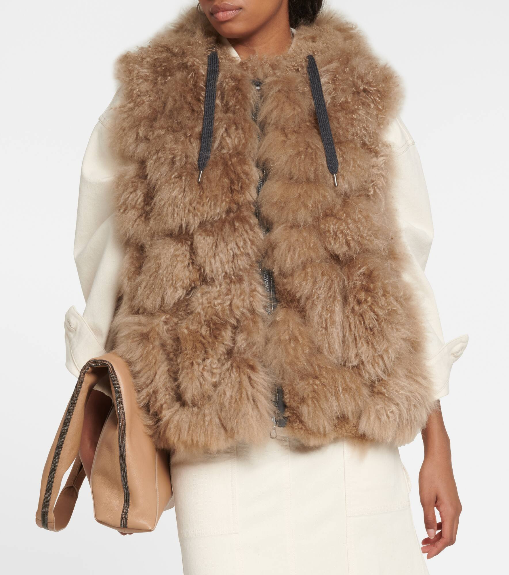 Cashmere shearling hooded vest - 6