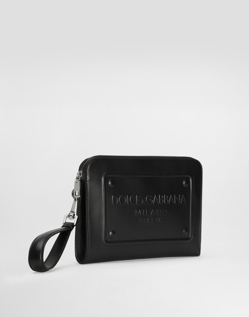 Small calfskin pouch with raised logo 3