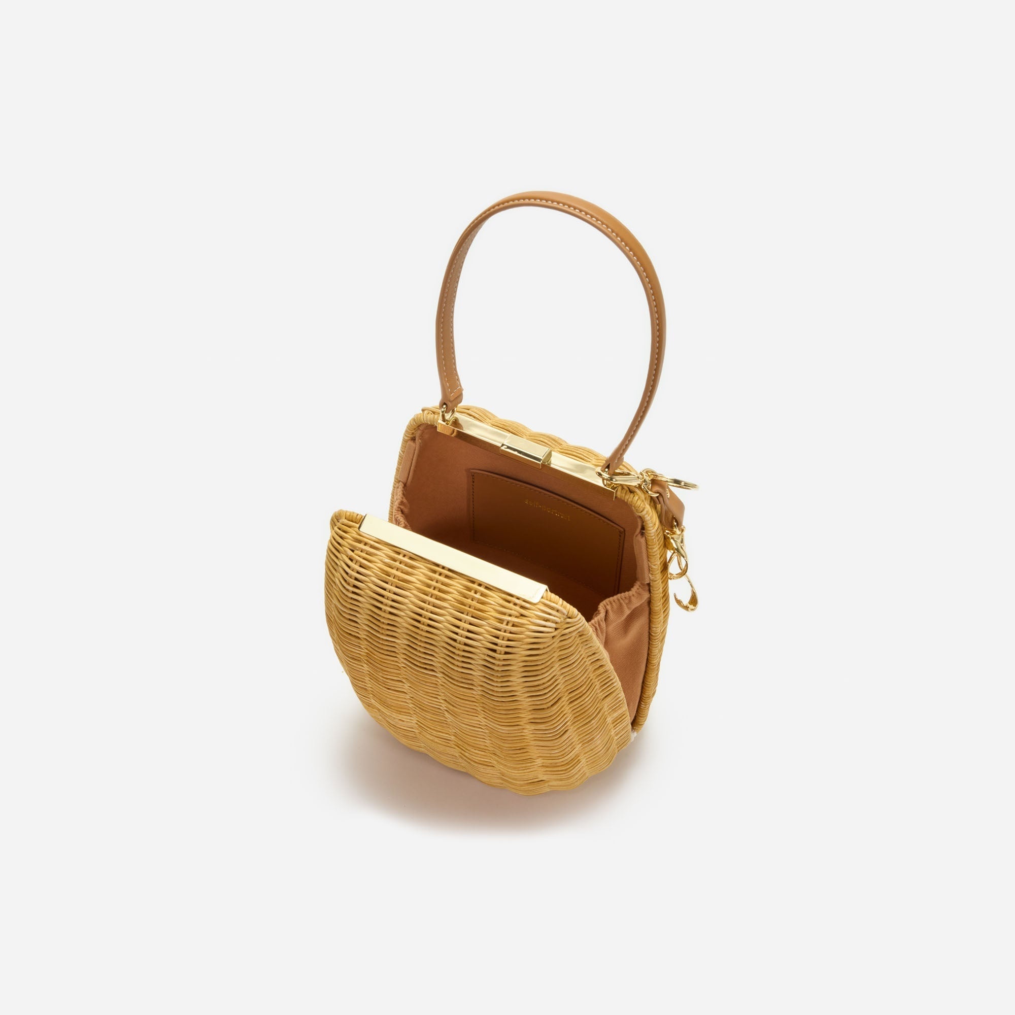 Brown Rattan Bag With Keychain - 4