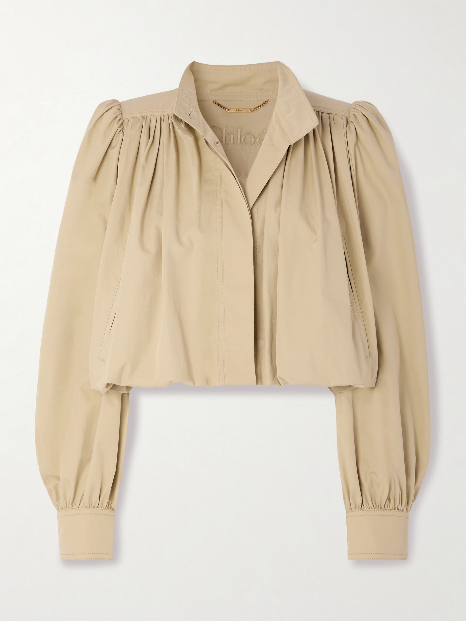 Gathered cotton-twill jacket Beige - 1