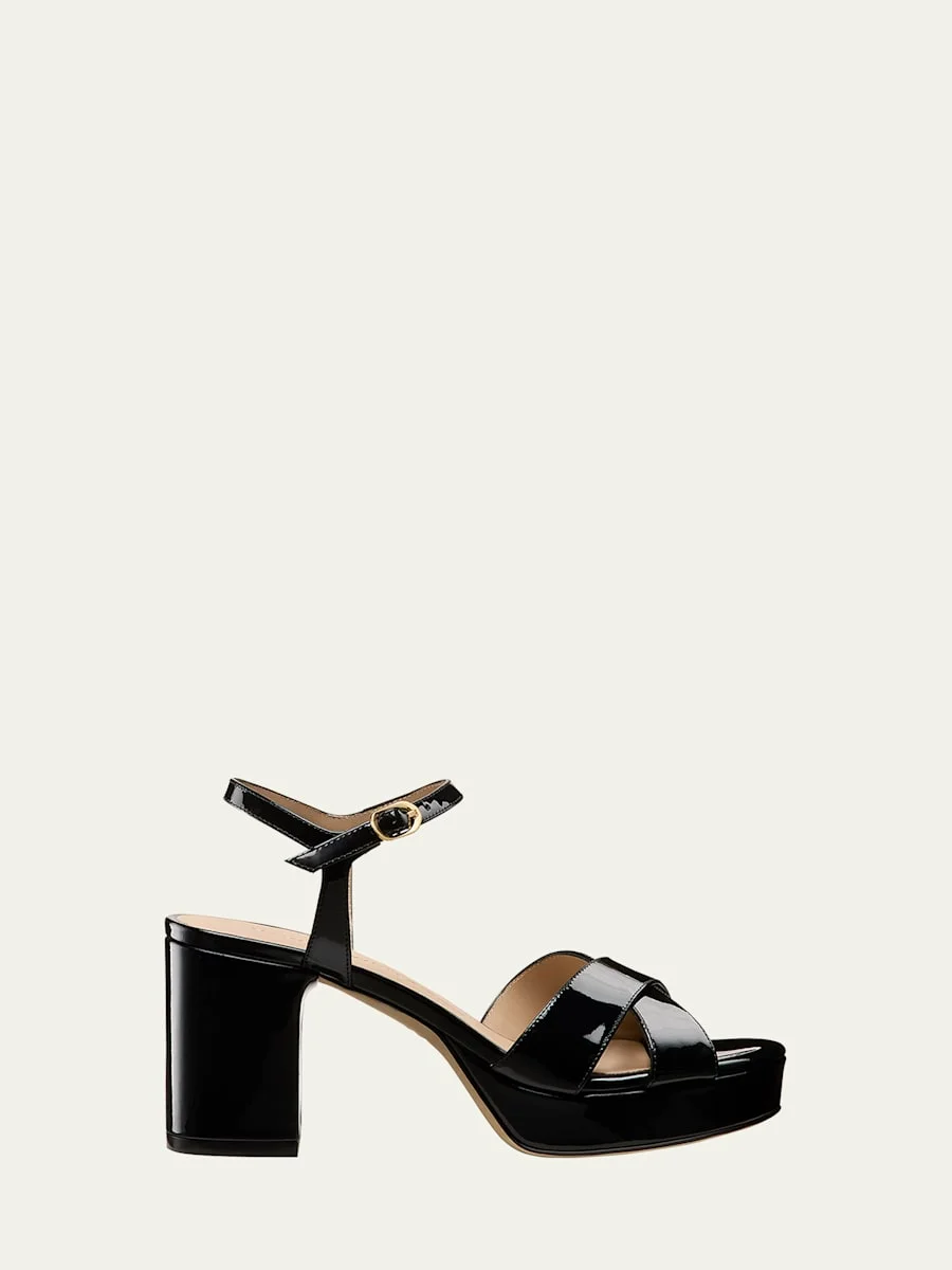 Dayna Patent Crisscross Platform Sandals - 1
