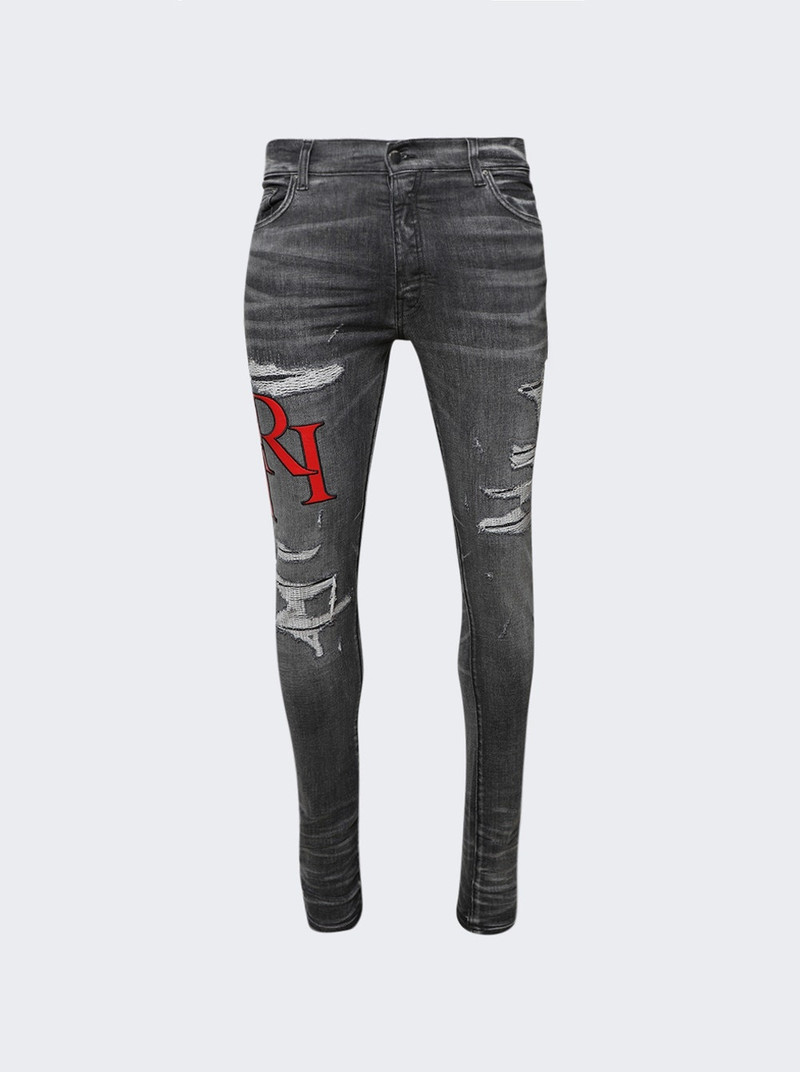 Distressed Staggered Logo Jean Rain Grey 1