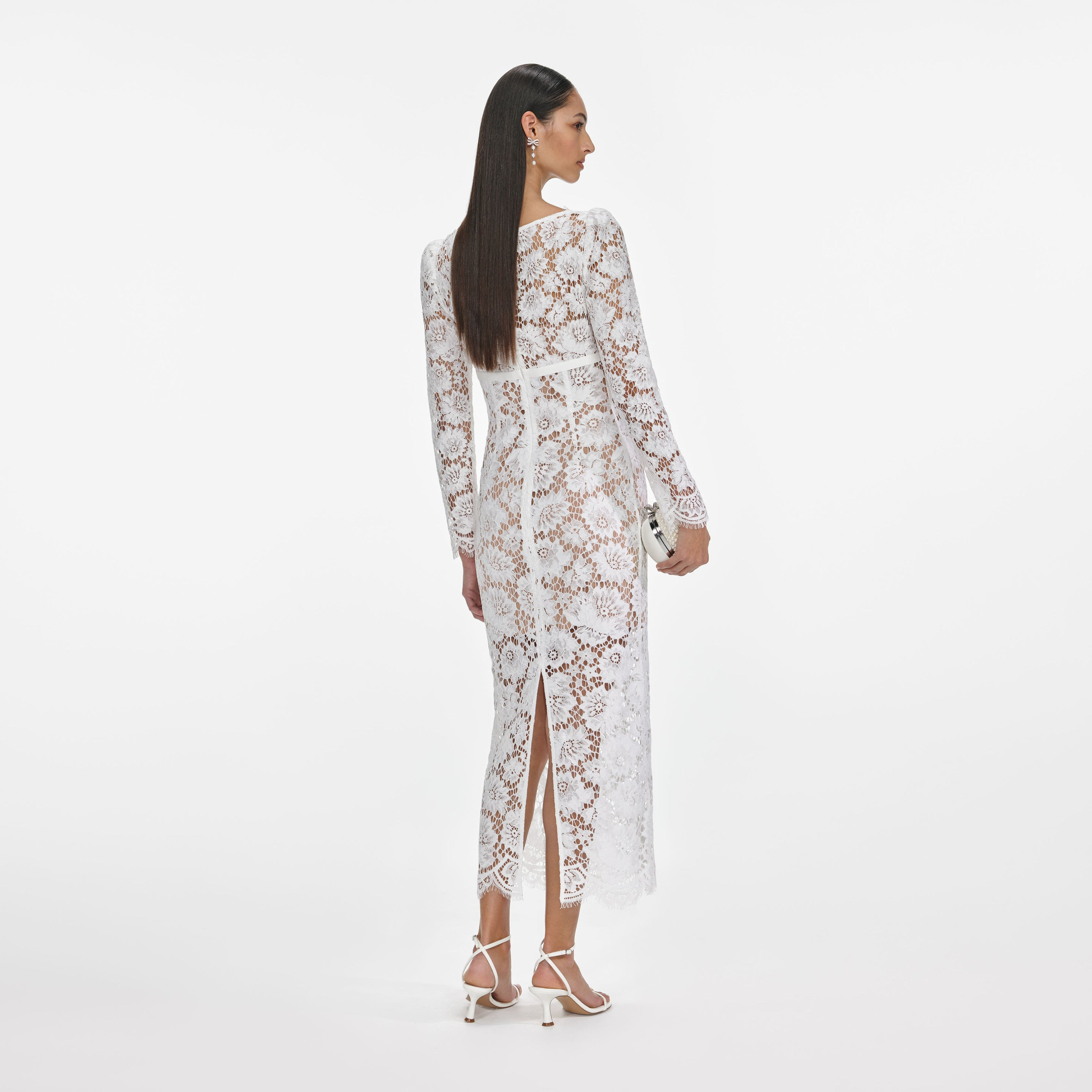 White Floral Lace Midi Dress - 3