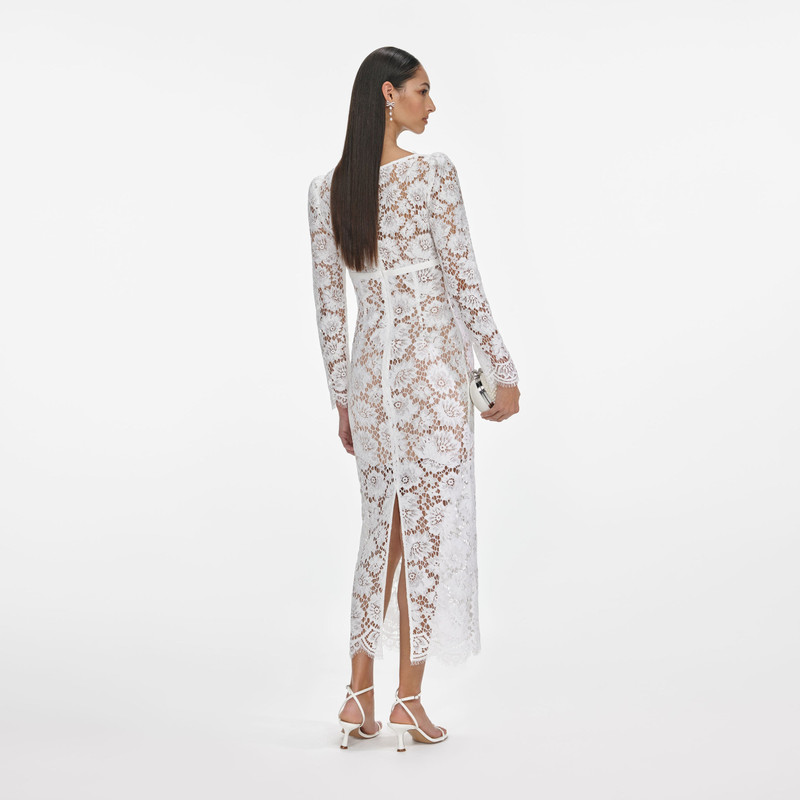 self-portrait White Floral Lace Midi Dress outlook