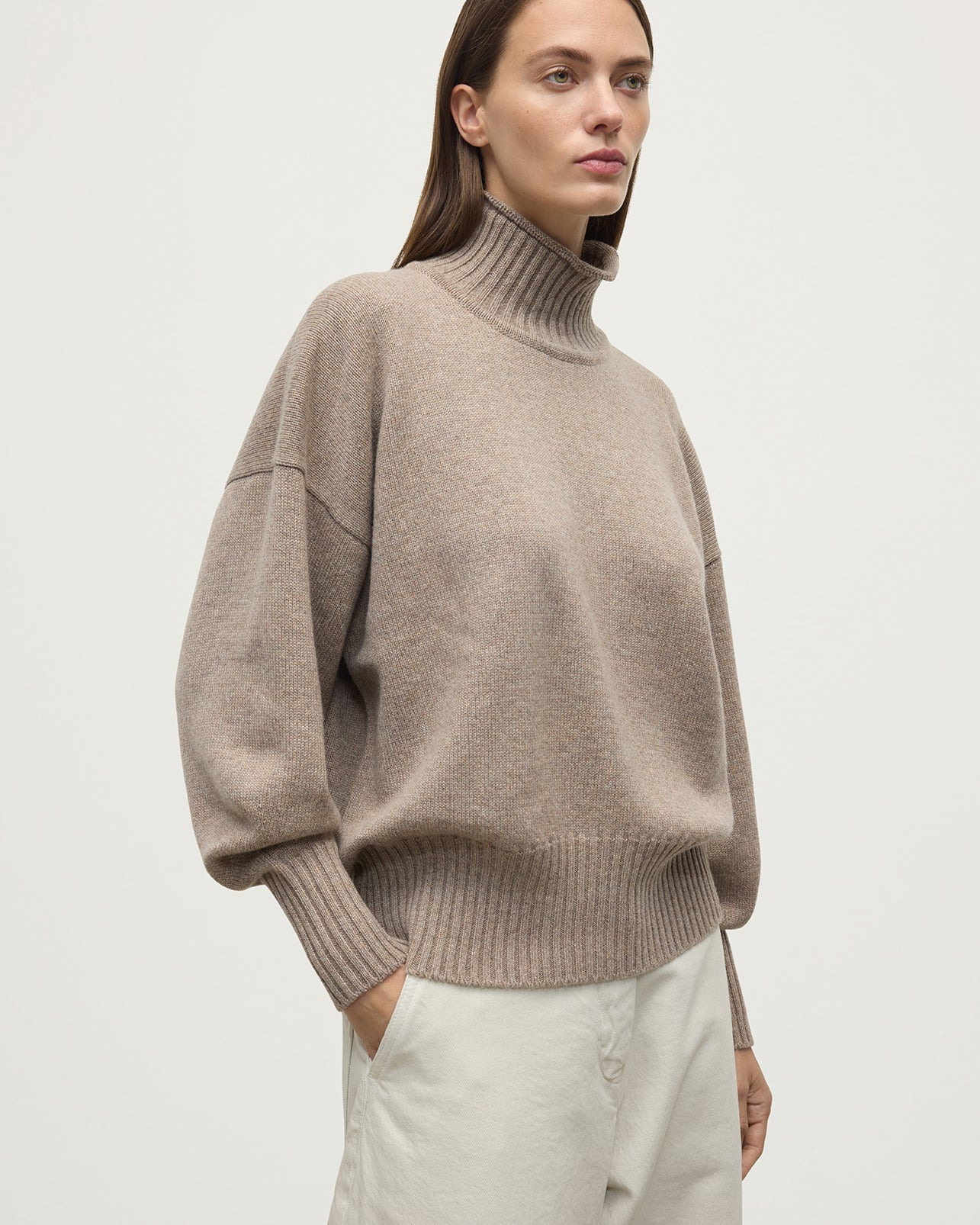 High Neck Brown Cashmere Jumper - 5