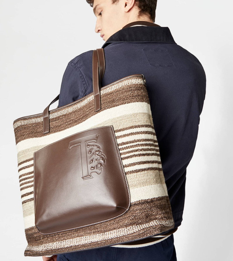 Tod's SHOPPING BAG IN FABRIC AND LEATHER MEDIUM - BROWN outlook