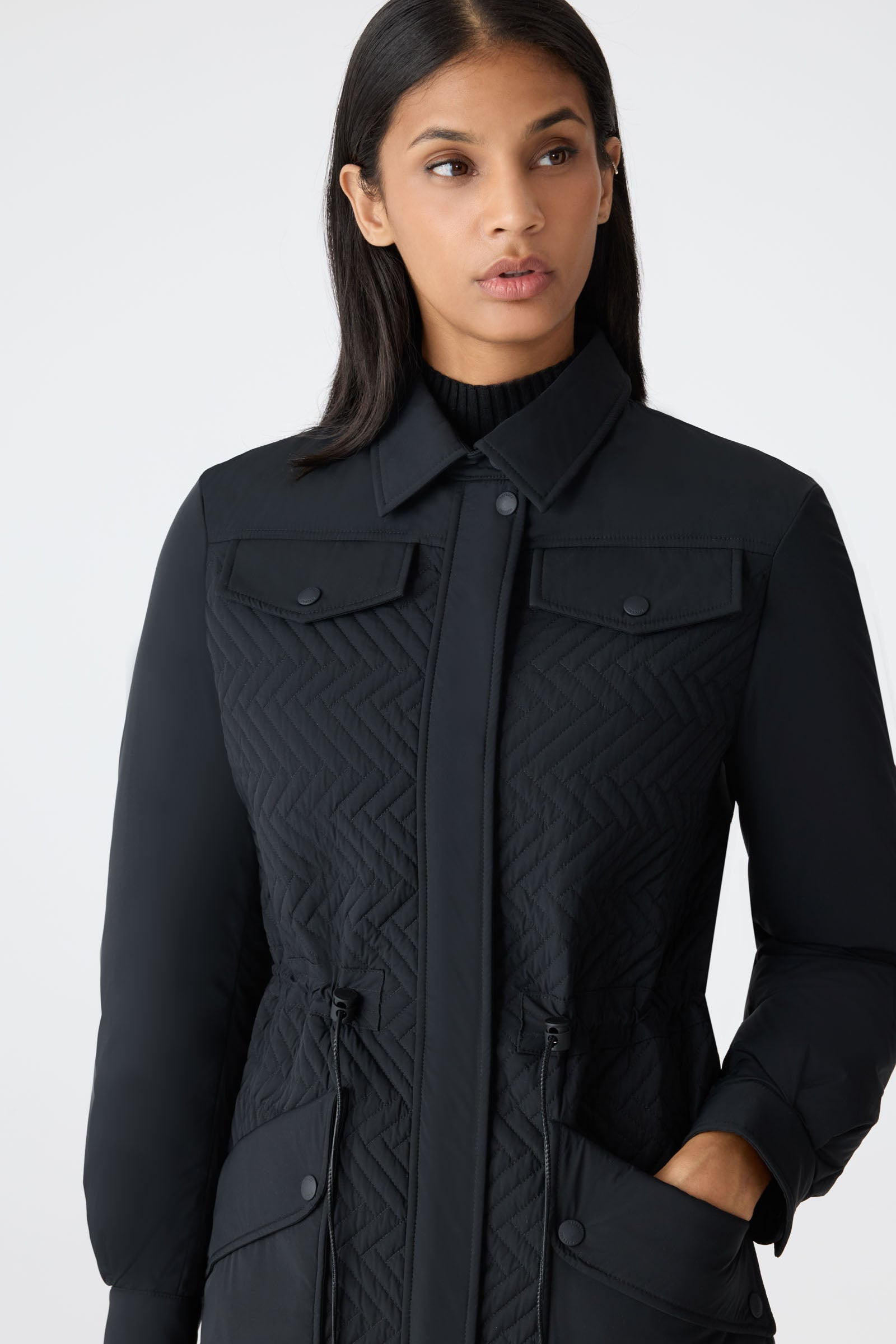 NAOLIN Long Down Coat with Chevron Quilt - 6