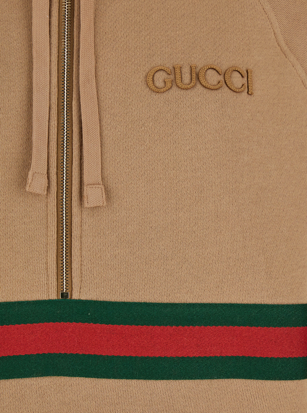 Gucci Women Beige Hoodie With Logo Lettering On The Front And Web Detail On The Front In Cotton Woma - 3