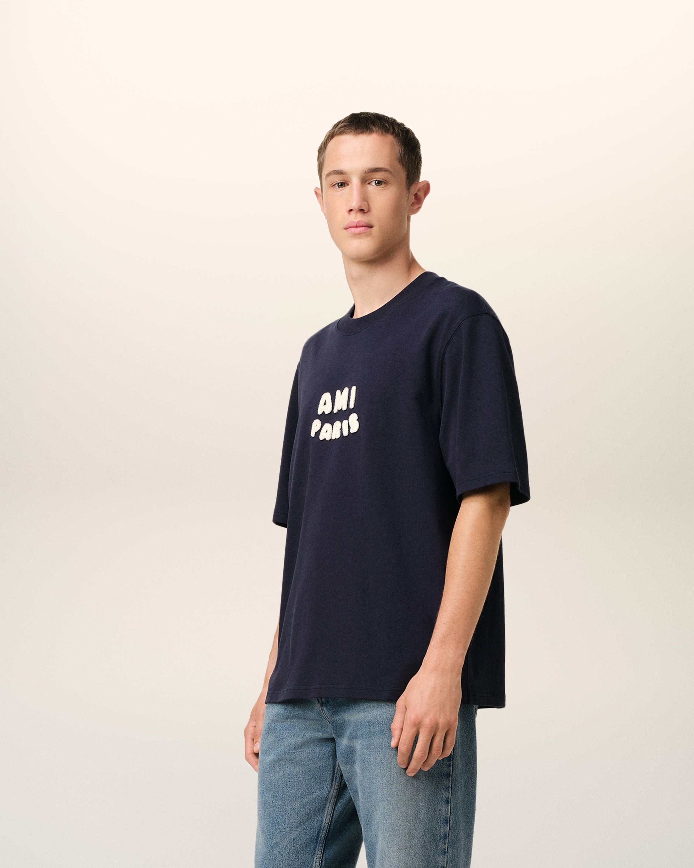 NAVY COTTON AMI PARIS PATCH T-SHIRT - 6