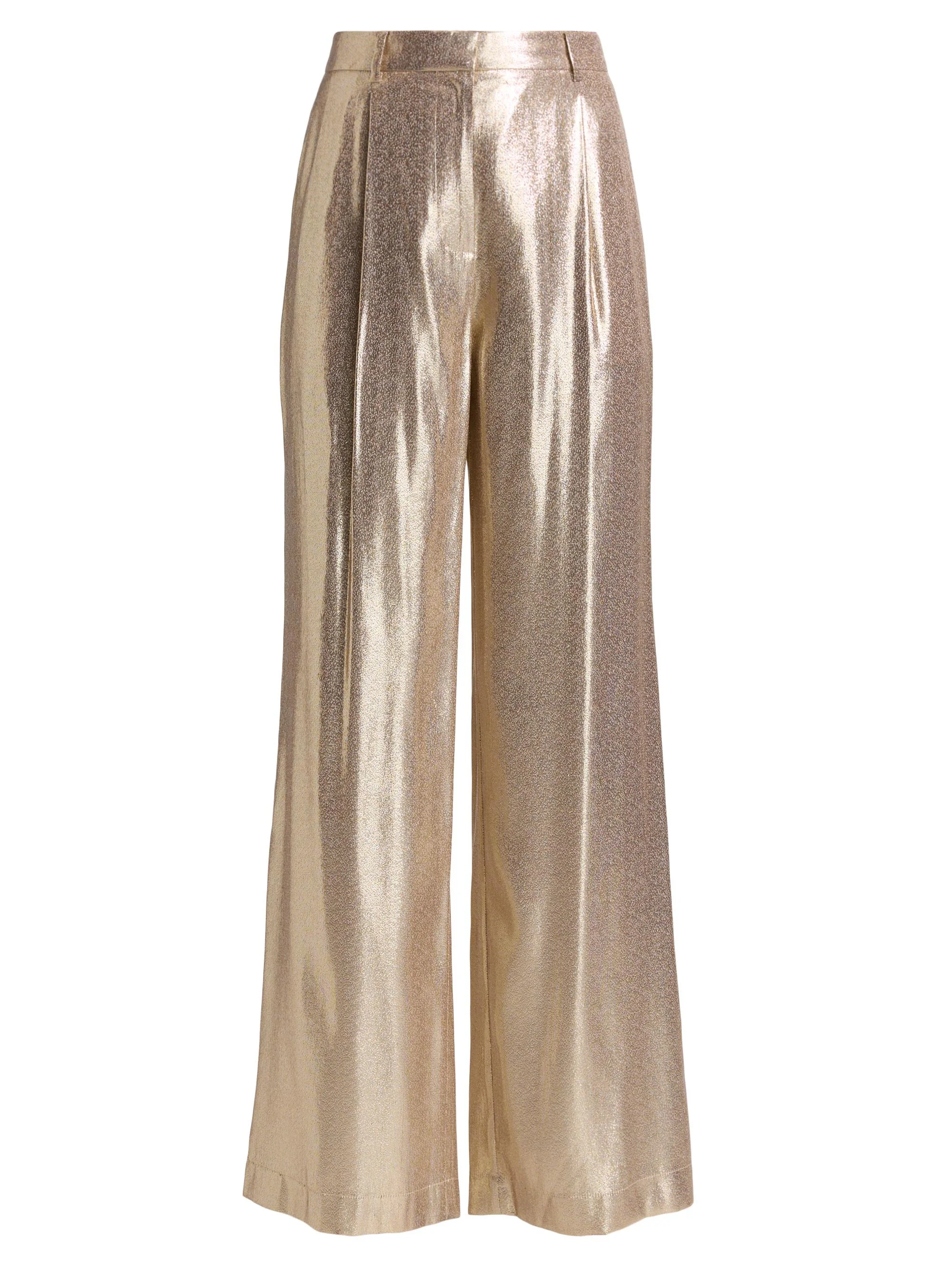 Women's Izzy Metallic Silk-Blend Wide-Leg Pants - Gold - 1