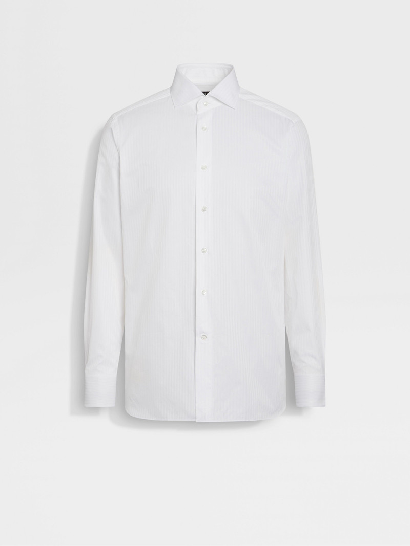 ZEGNA OPTICAL WHITE STRUCTURED STRIPED CENTOVENTIMILA COTTON SHIRT outlook