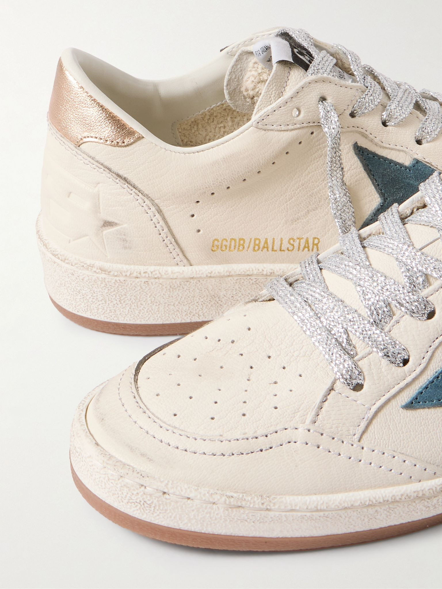 Ball Star distressed suede-trimmed leather sneakers White - 4