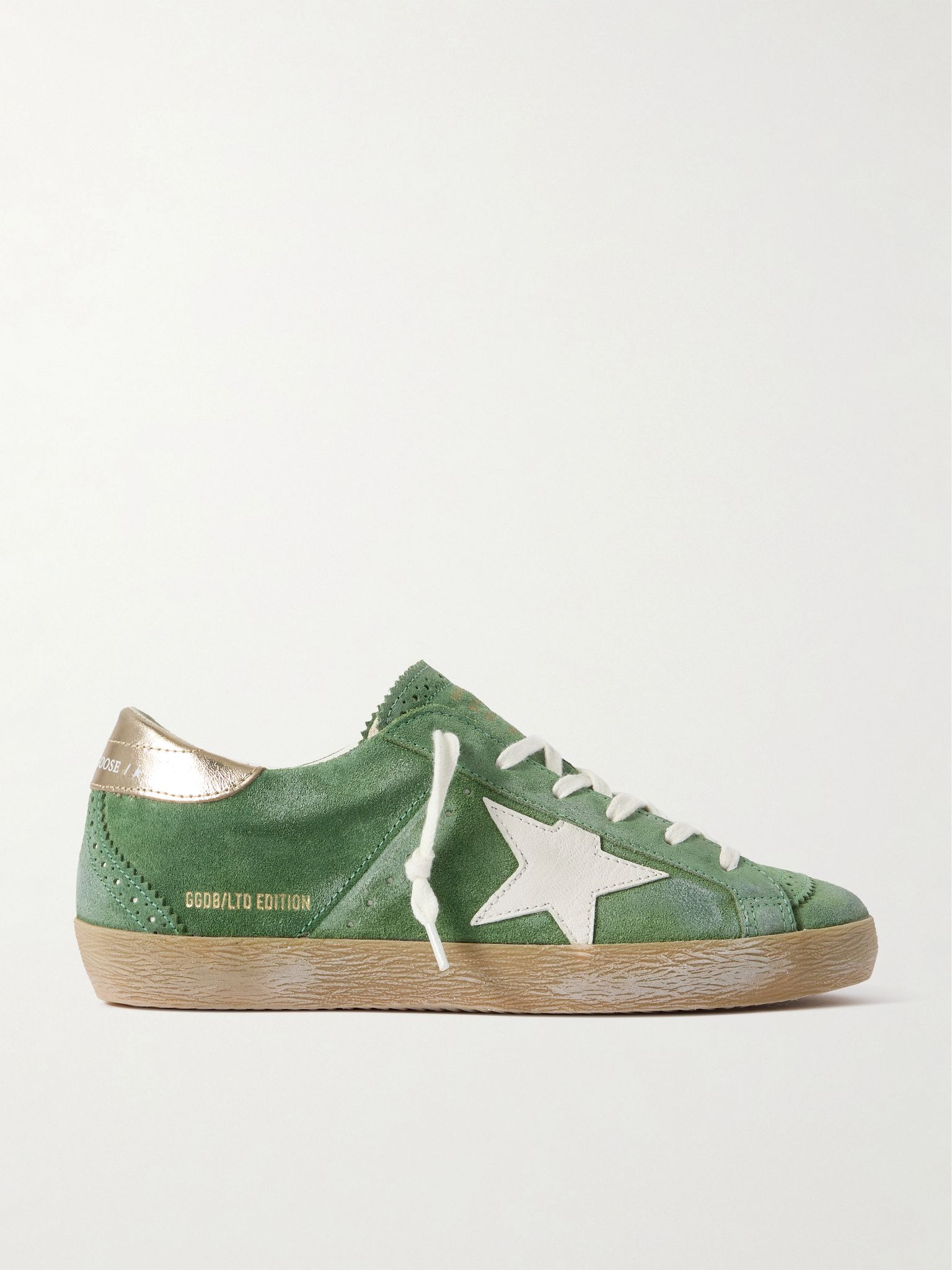 Super-Star distressed suede and metallic leather sneakers Green - 1