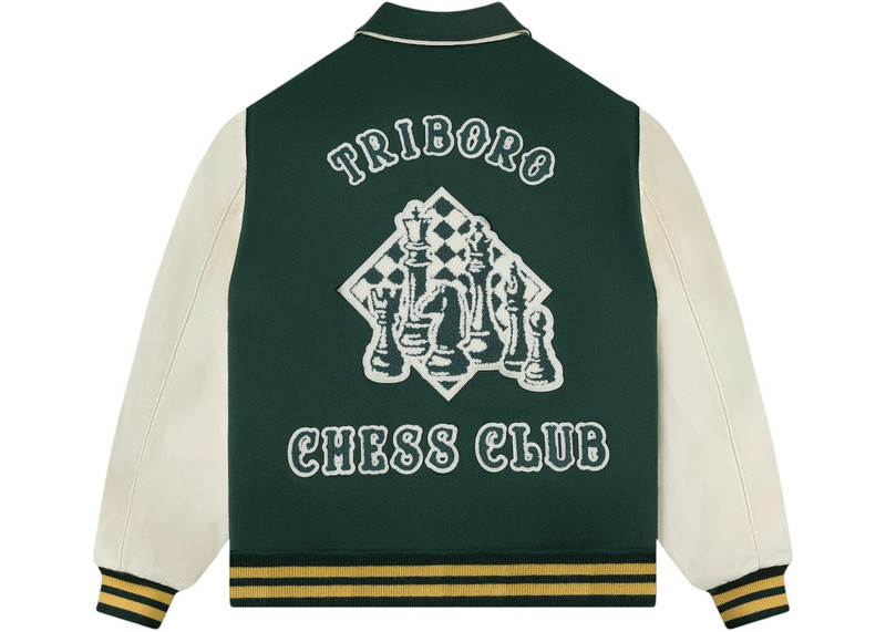 AIMÉ LEON DORE Aime Leon Dore Triboro Chess Club Varsity Jacket Green/Cream outlook