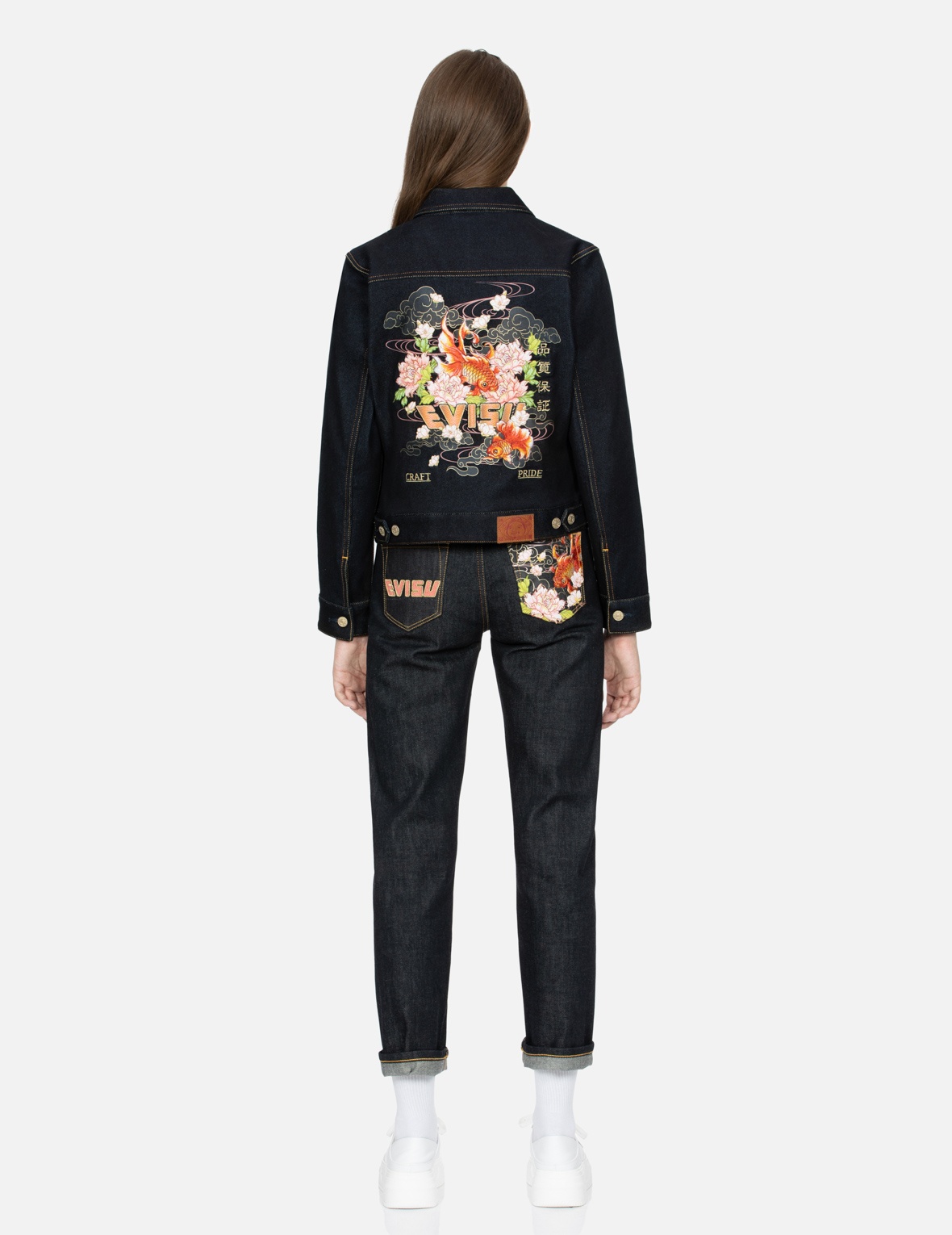 GOLDFISH AND FLORAL FLOW EMBROIDERY REGULAR FIT DENIM JACKET - 5