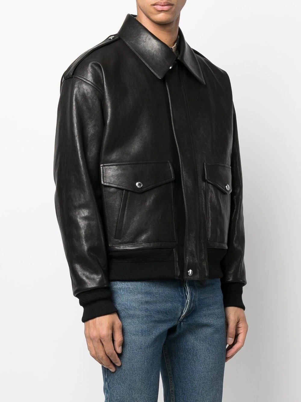 pouch-pocket leather bomber jacket - 3