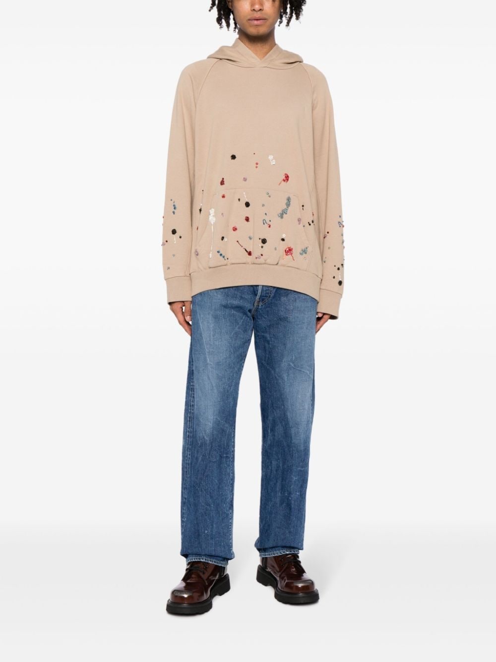 bead-embellished cotton hoodie - 2