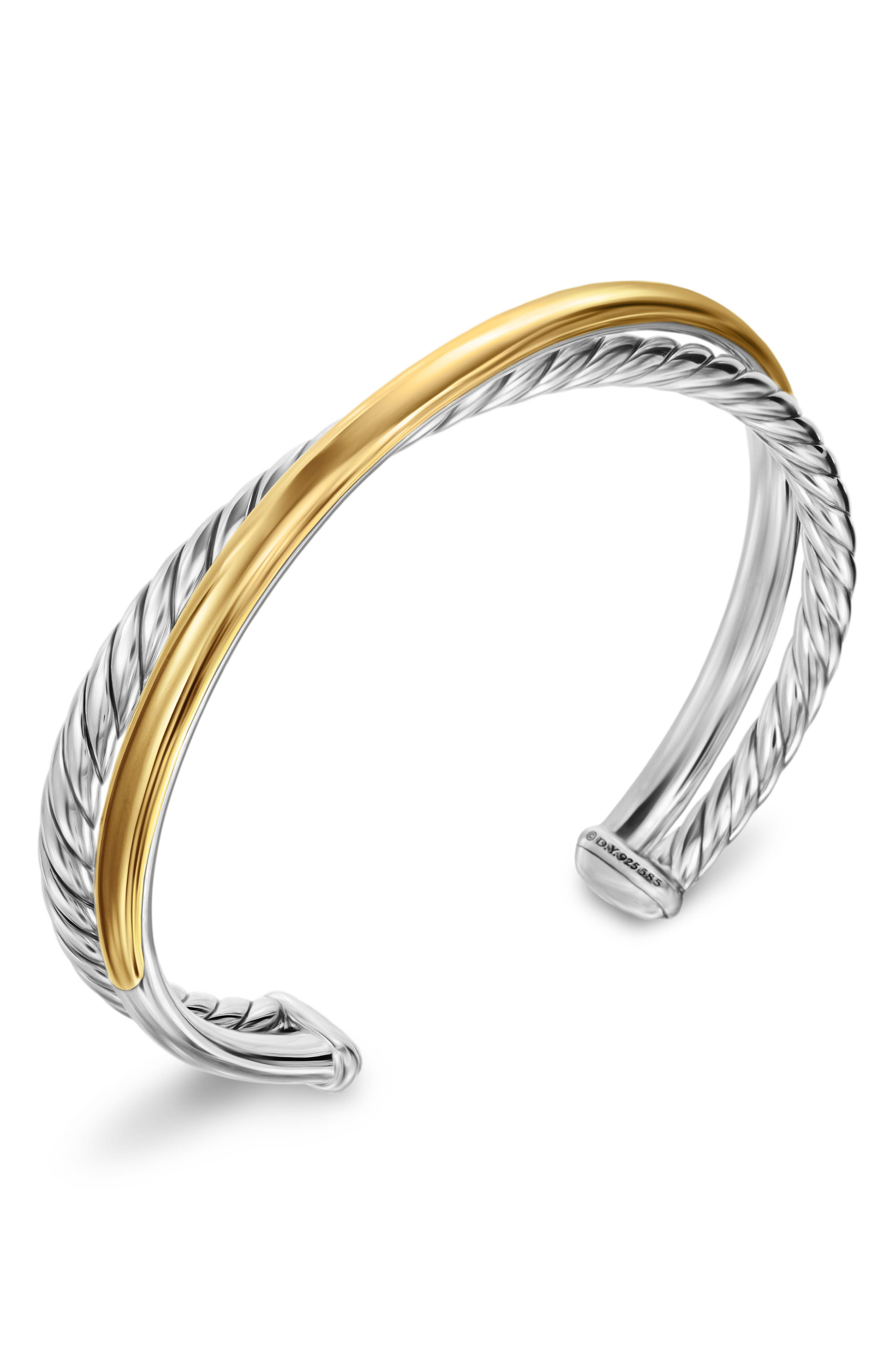 David Yurman Crossover Two-Row Cuff Bracelet in Sterling Silver with 14K Yellow Gold, 11mm in Sterli - 4