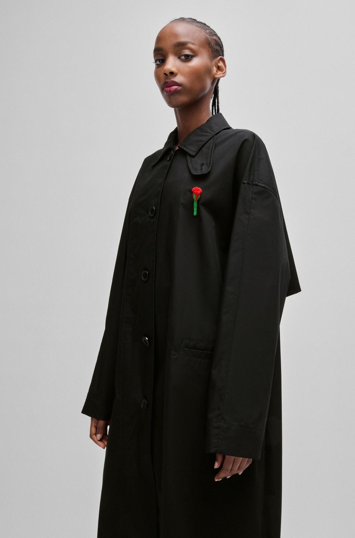 HUGO X LES BENJAMINS TRENCH COAT WITH BEADED ROSE BROOCH - 7