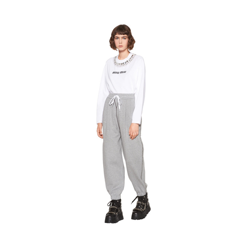 Miu Miu Embroidered cotton fleece joggers outlook