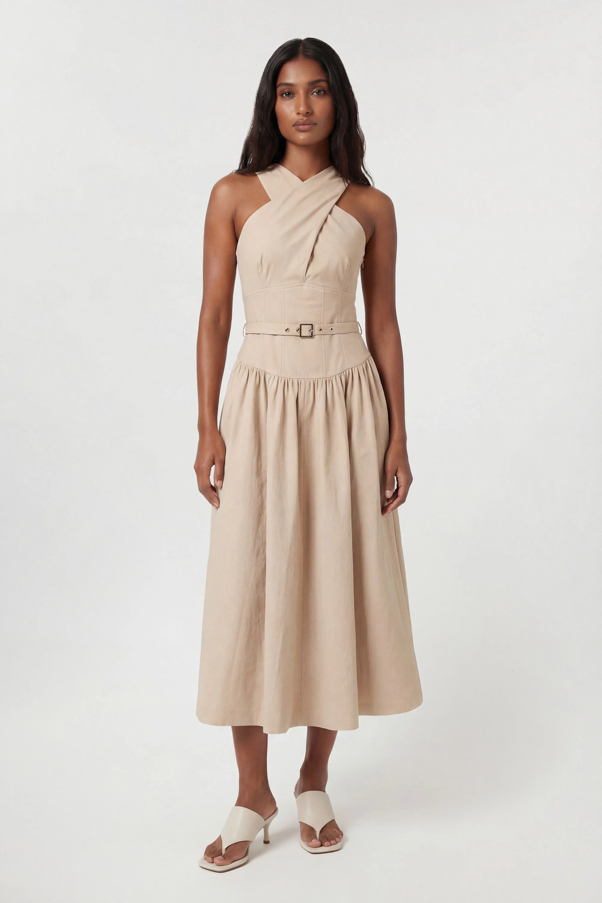 karen millen halter neck dress Floral Crinkle Halter Neck Georgette Draped Woven Maxi Dress