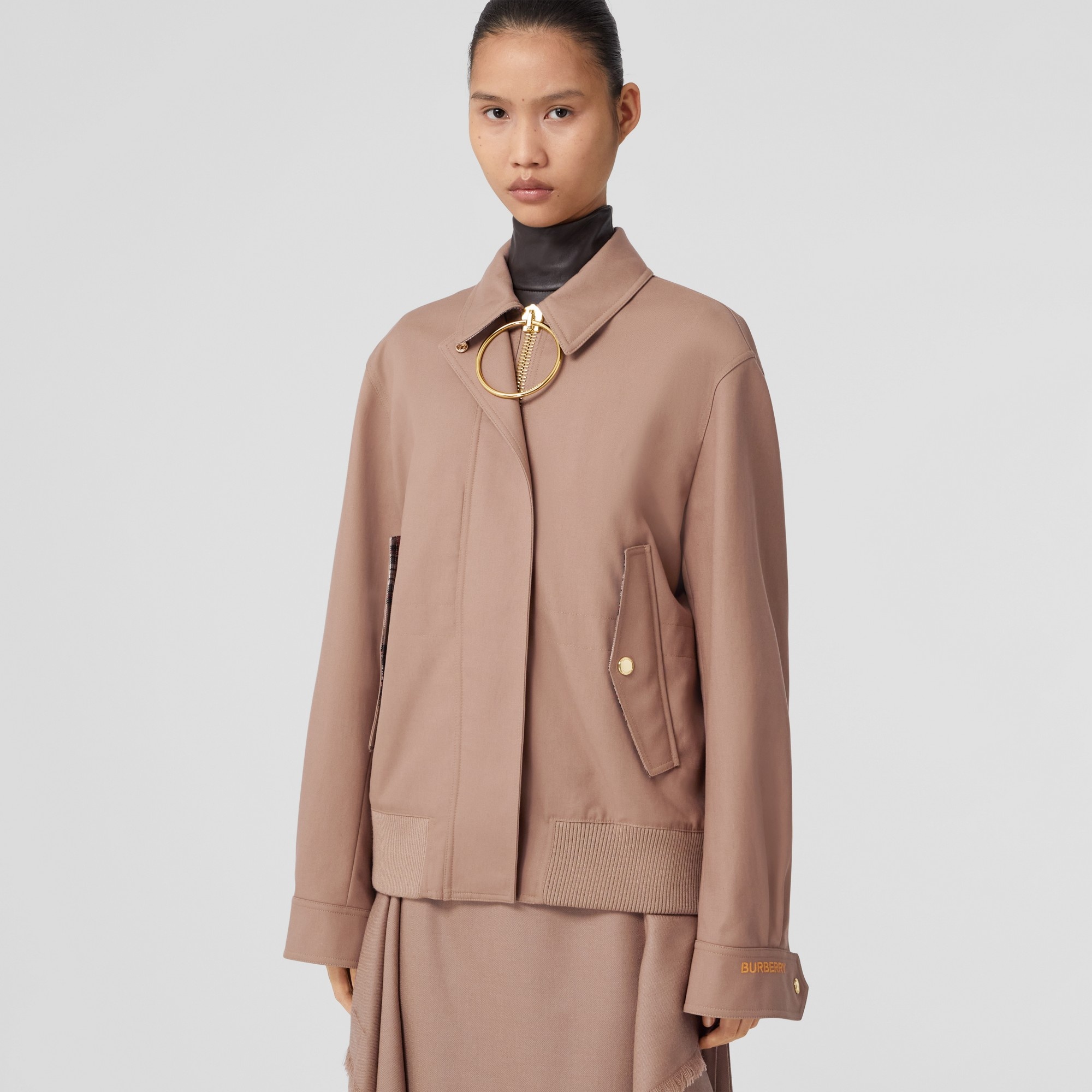 Zip Pull Detail Cotton Gabardine Harrington Jacket - 6