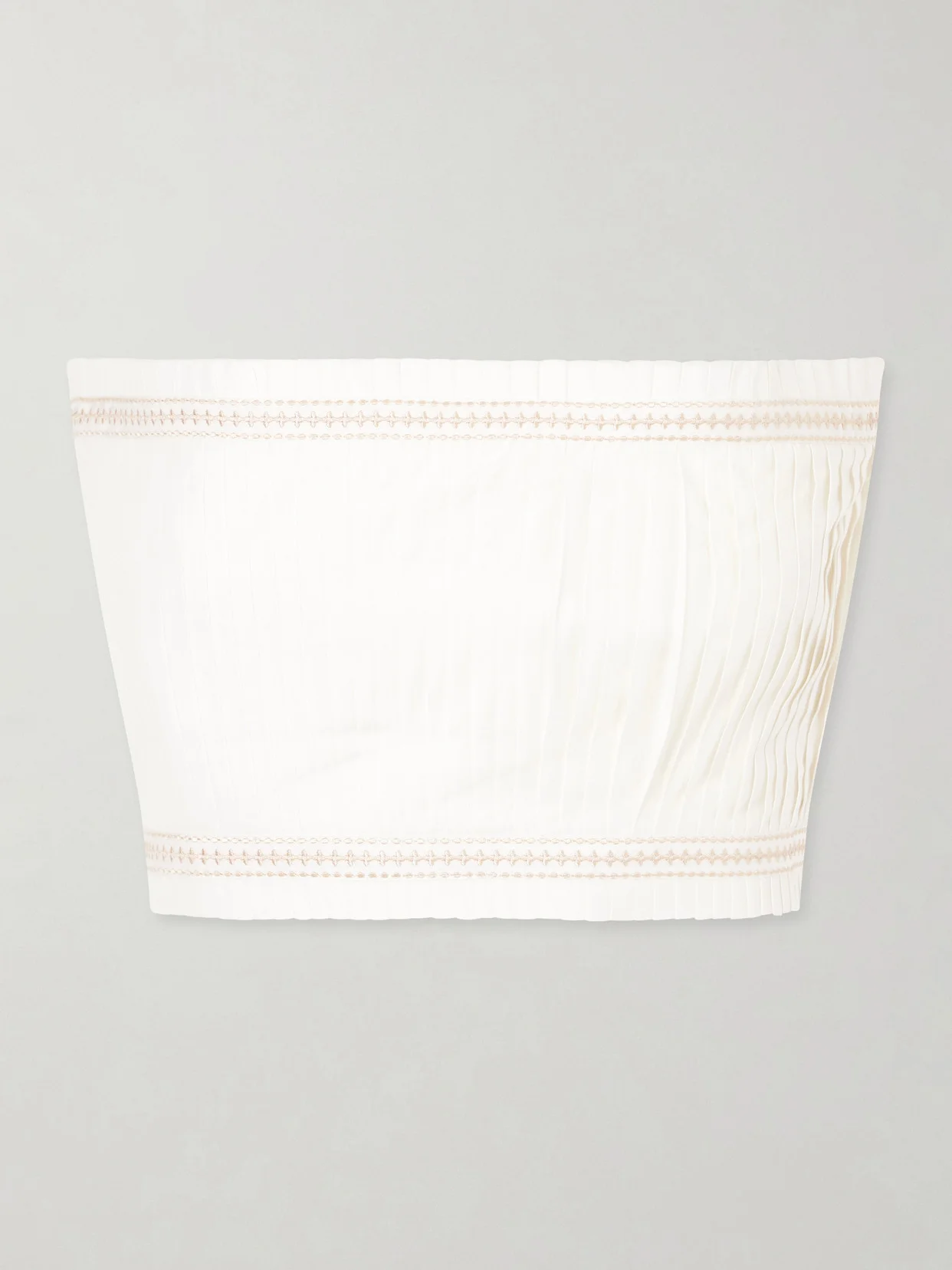Flavia Strapless Cropped Embroidered Pleated Cotton-blend Top - 1