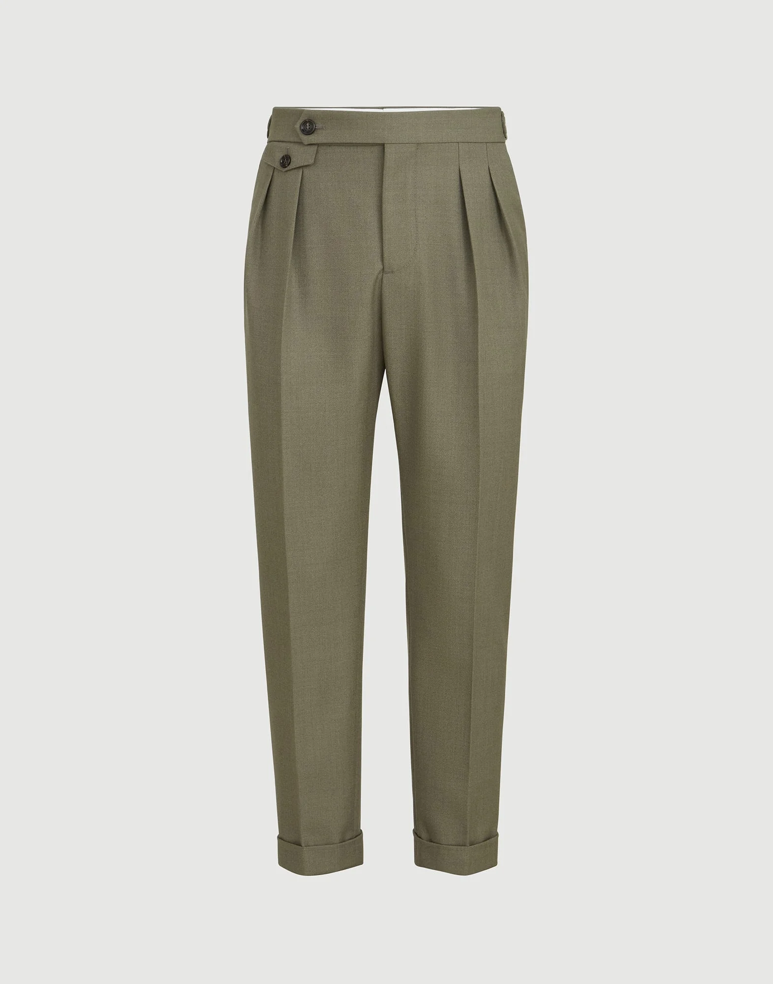 Virgin wool diagonal trousers with reversed double pleats and waist tabs - 1