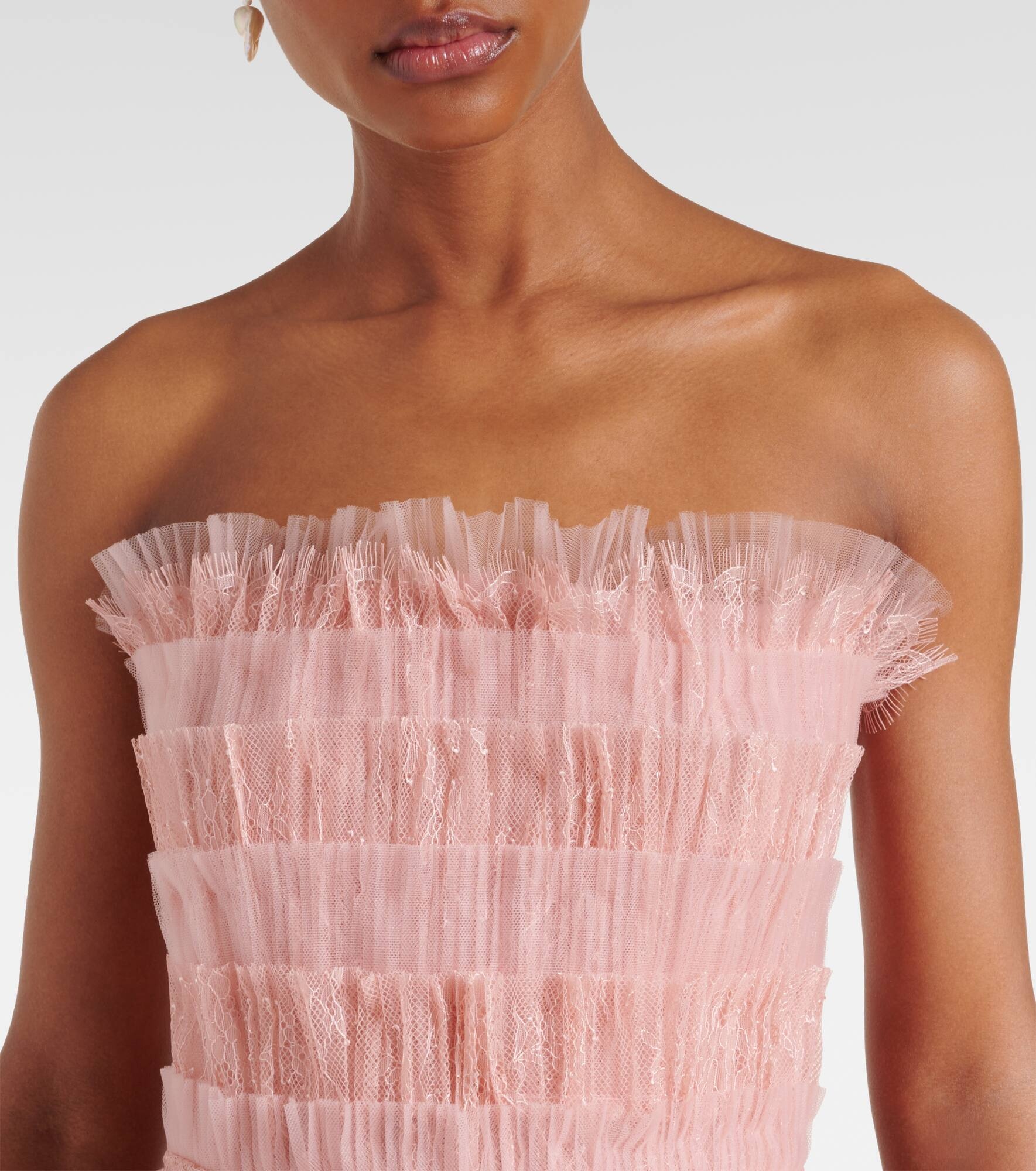 Trissa plissé tiered tulle and lace gown - 4