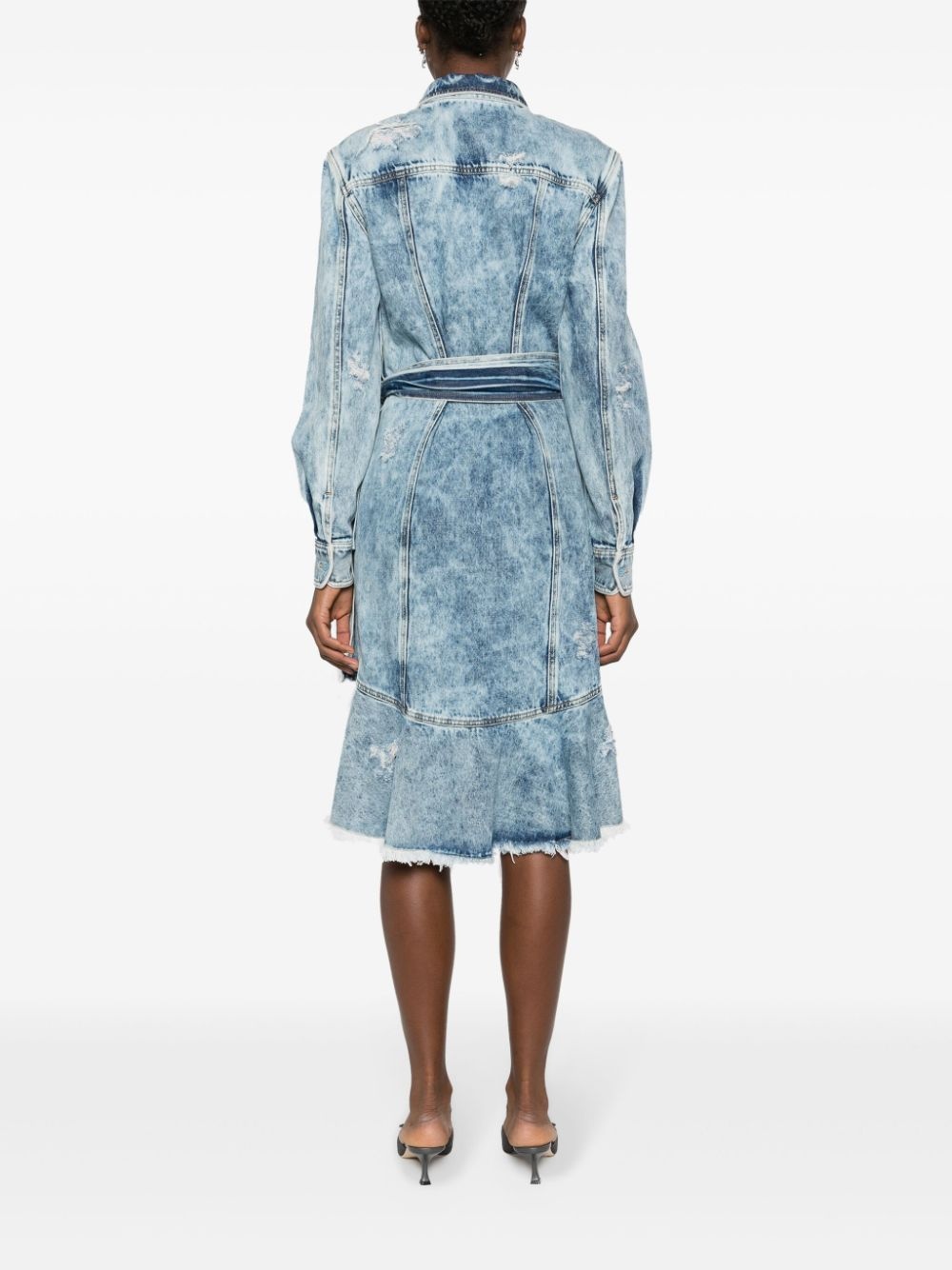 wraparound distressed-denim dress - 4