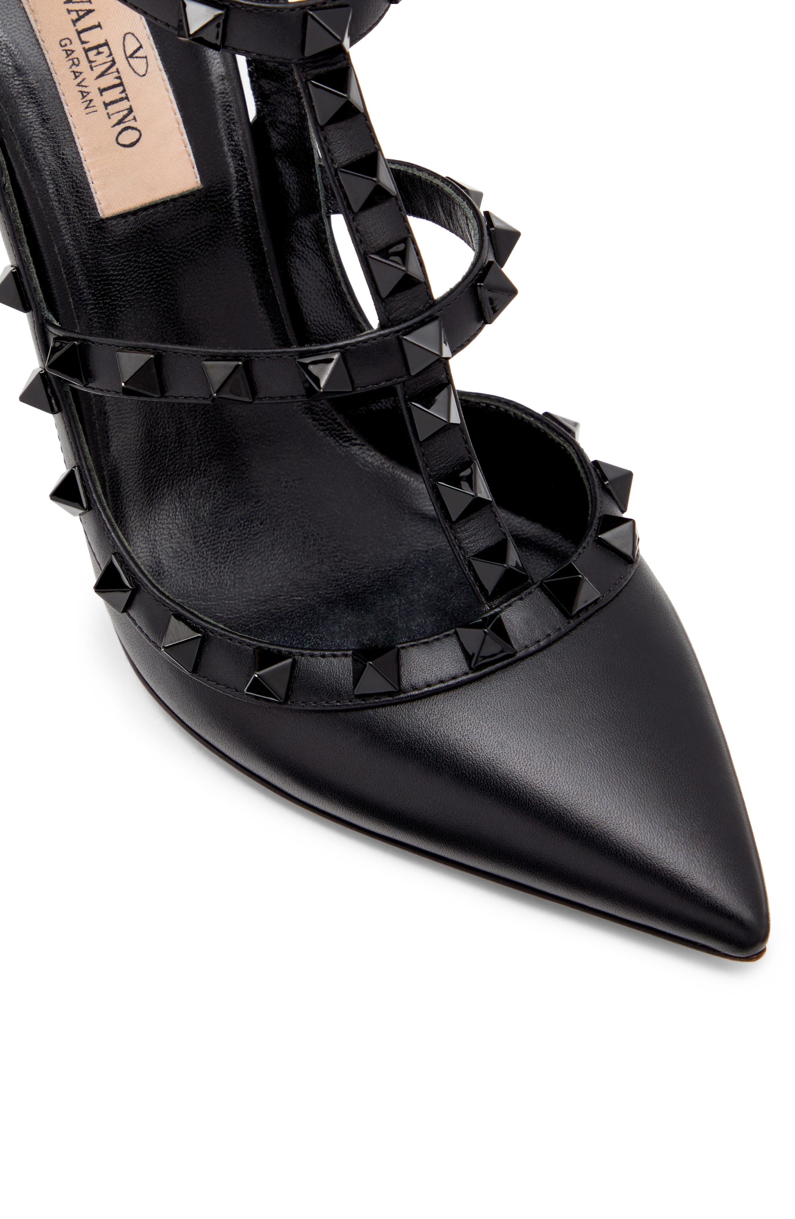 Valentino Garavani Rockstud Patent T-Strap Pointed Toe Pump in Nero at Nordstrom - 6