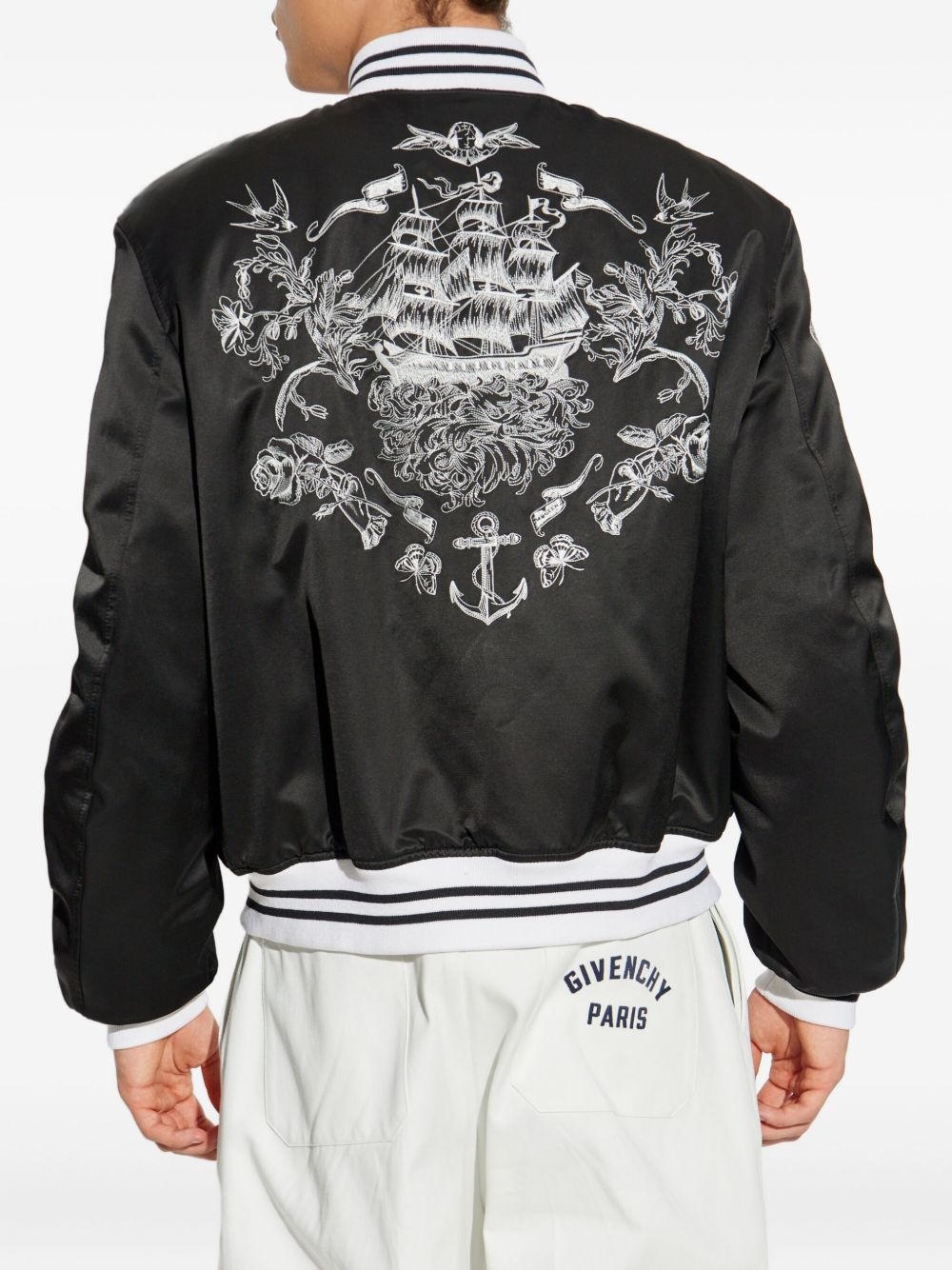 rose-embroidery satin bomber jacket - 4