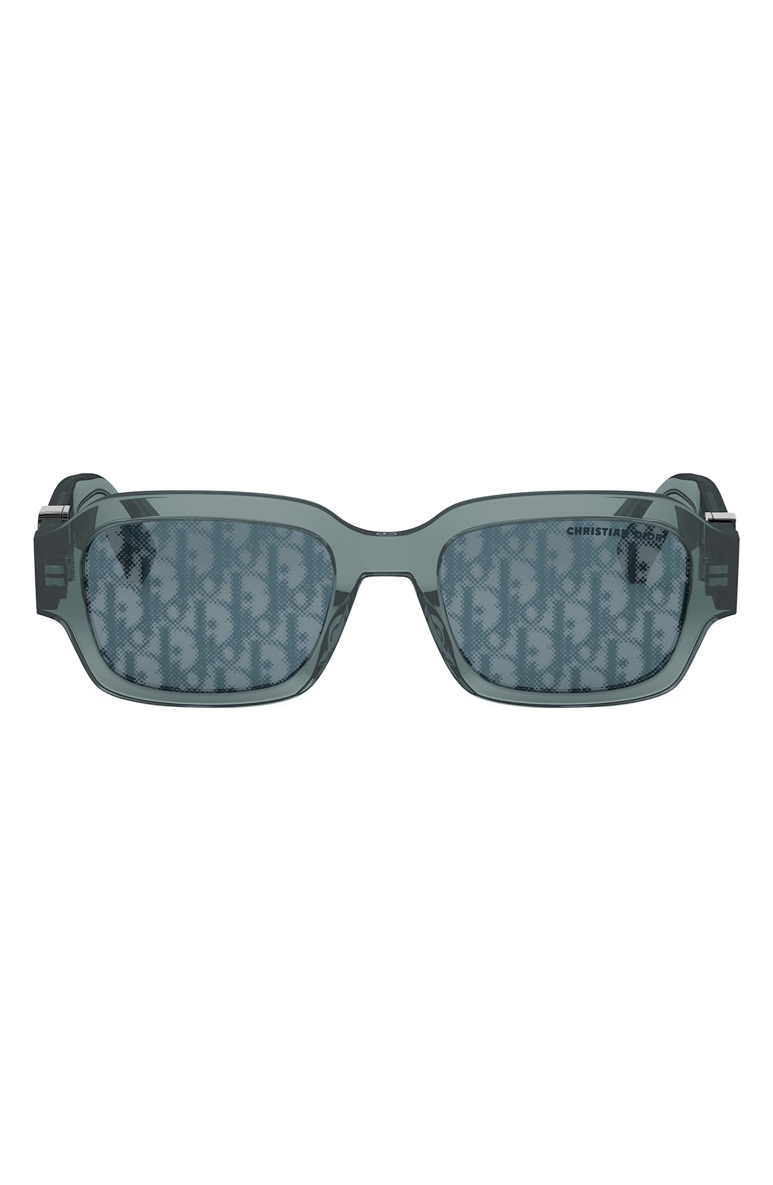 'Dior Oblique S2I 52mm Rectangular Sunglasses in Shiny Blue /Blu Mirror at Nordstrom - 1