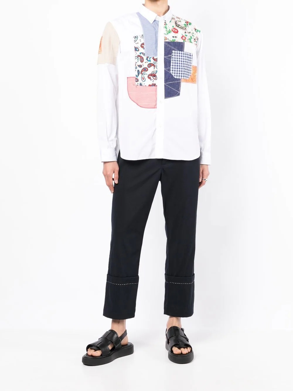 patchwork long-sleeve shirt - 2