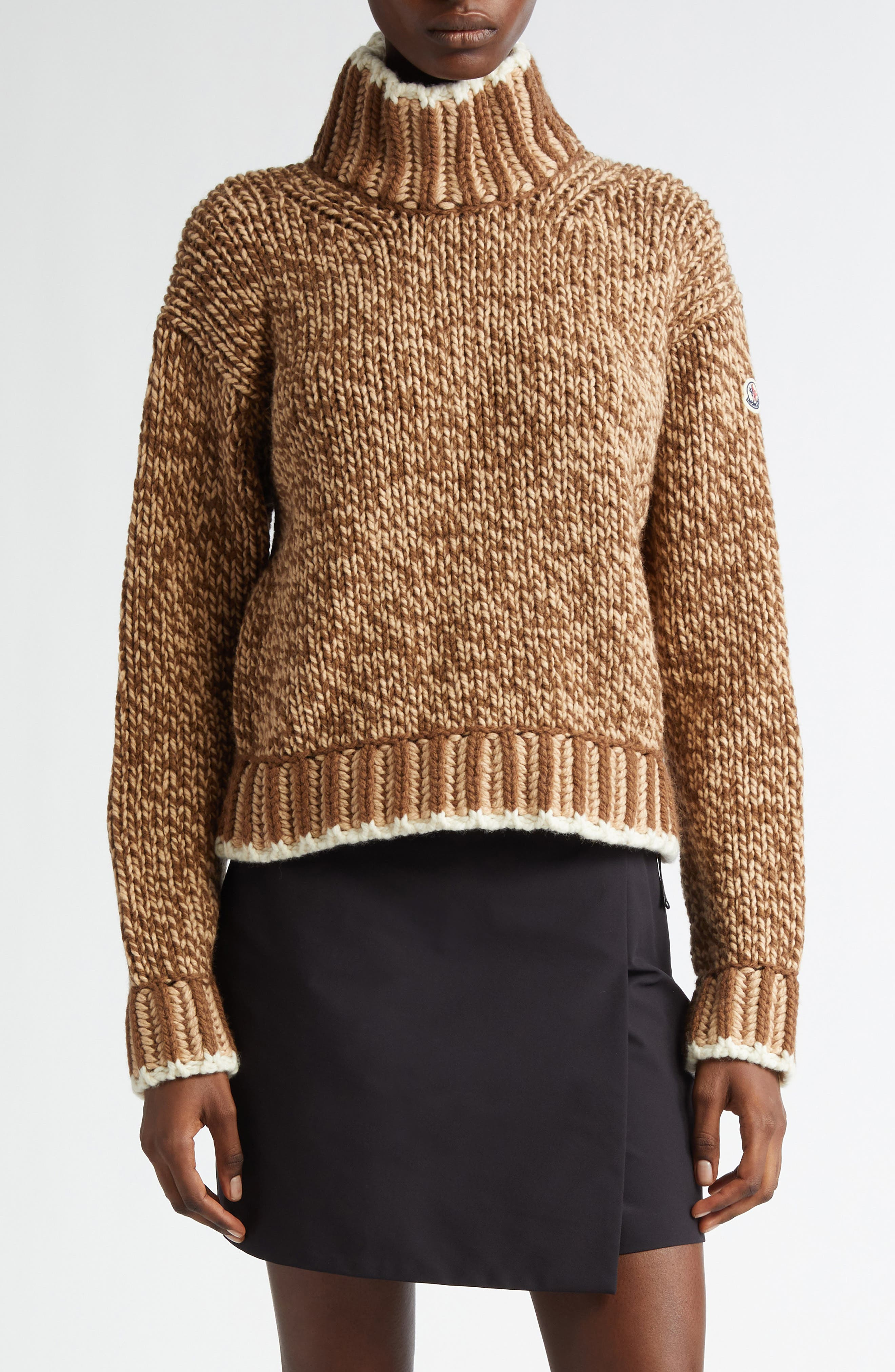 Moncler Marled Virgin Wool Blend Turtleneck Sweater in Beige at Nordstrom - 1