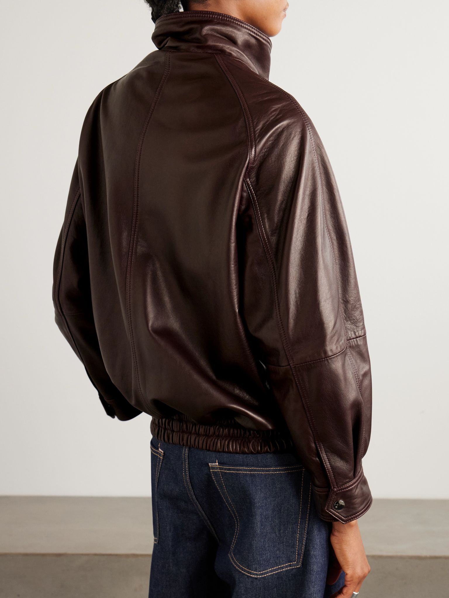 Ariste oversized paneled leather jacket Burgundy - 4