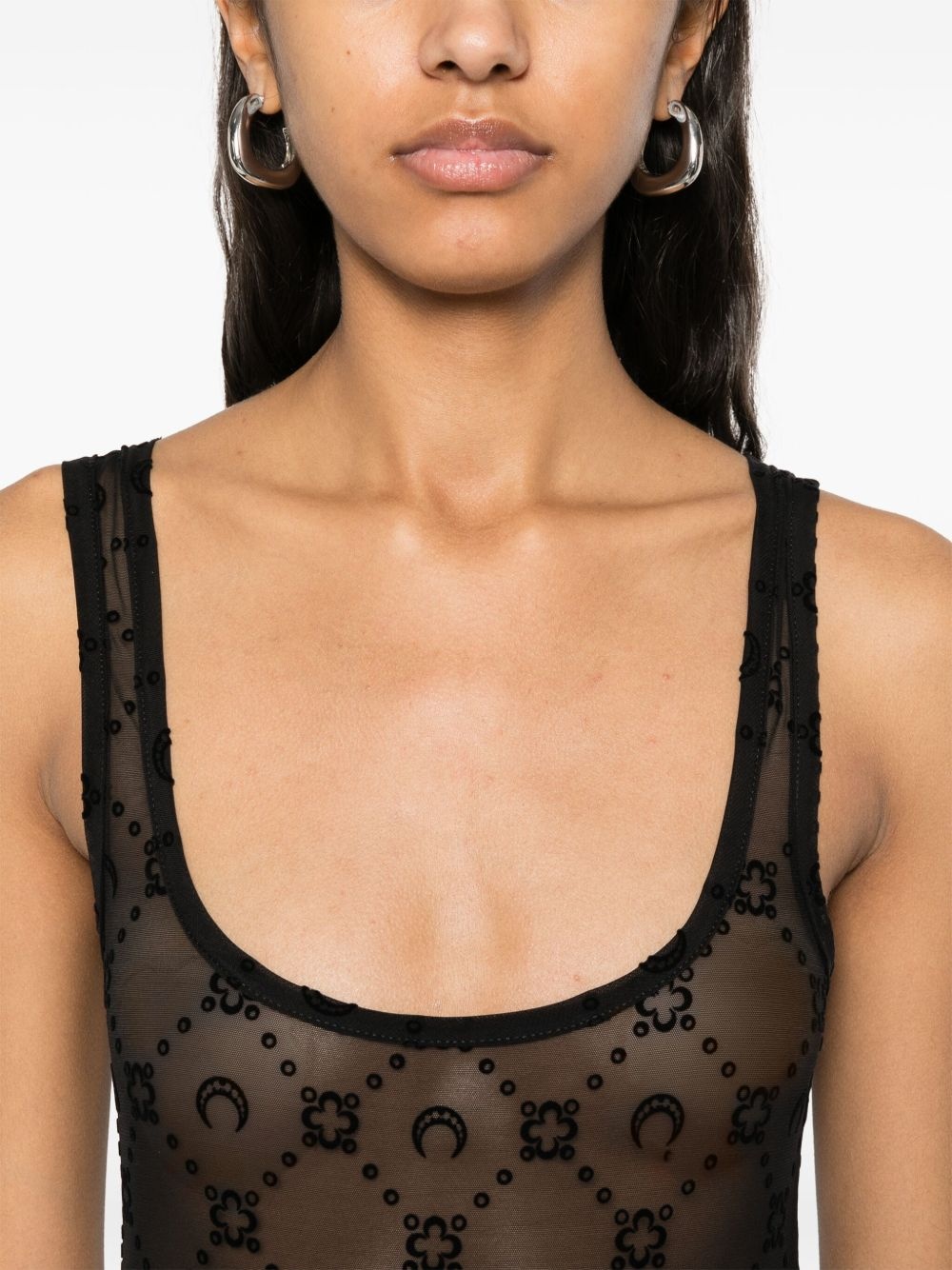 flocked-moonogram mesh bodysuit - 5