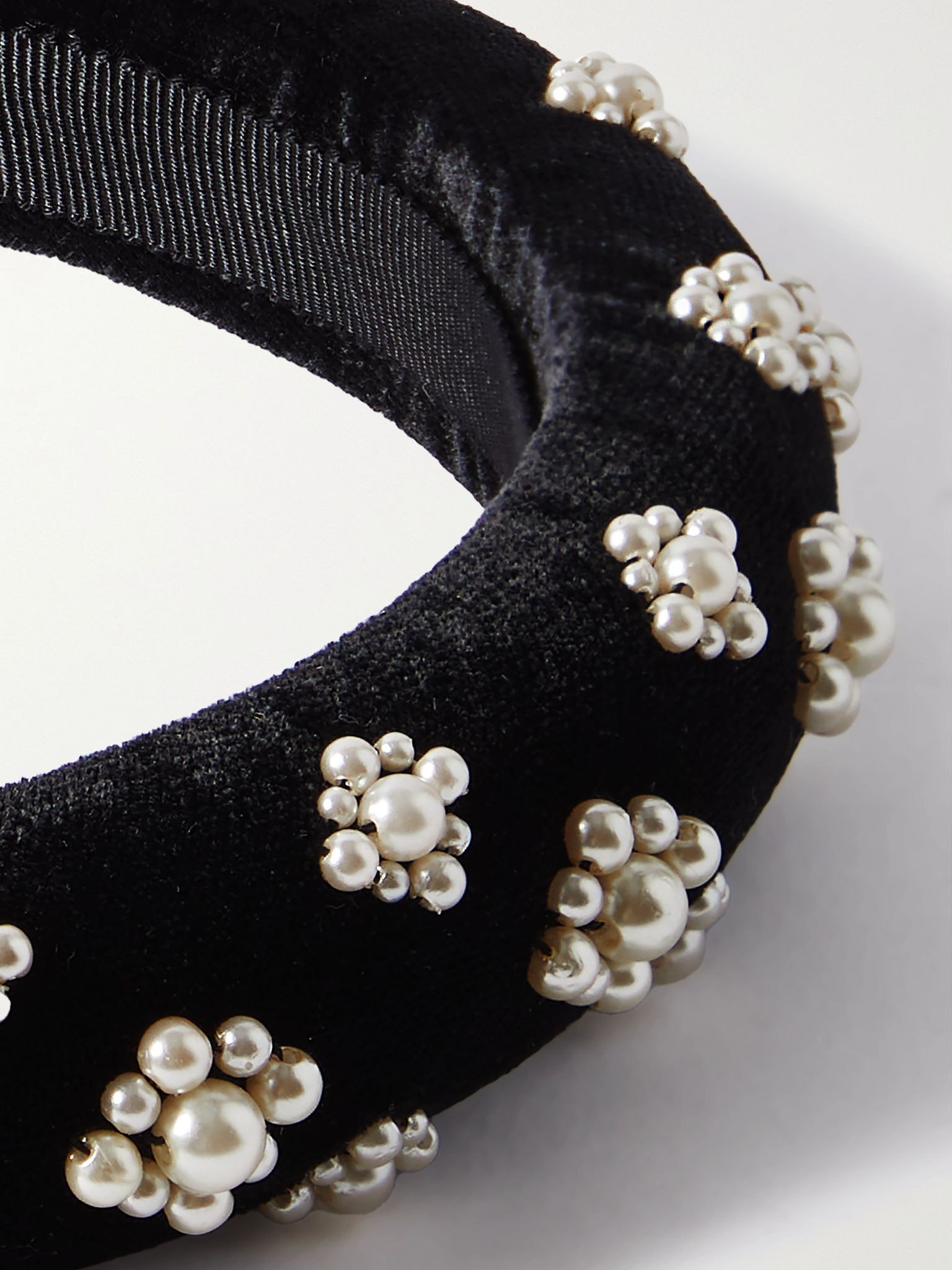 Margaret faux pearl-embellished velvet headband Black - 4