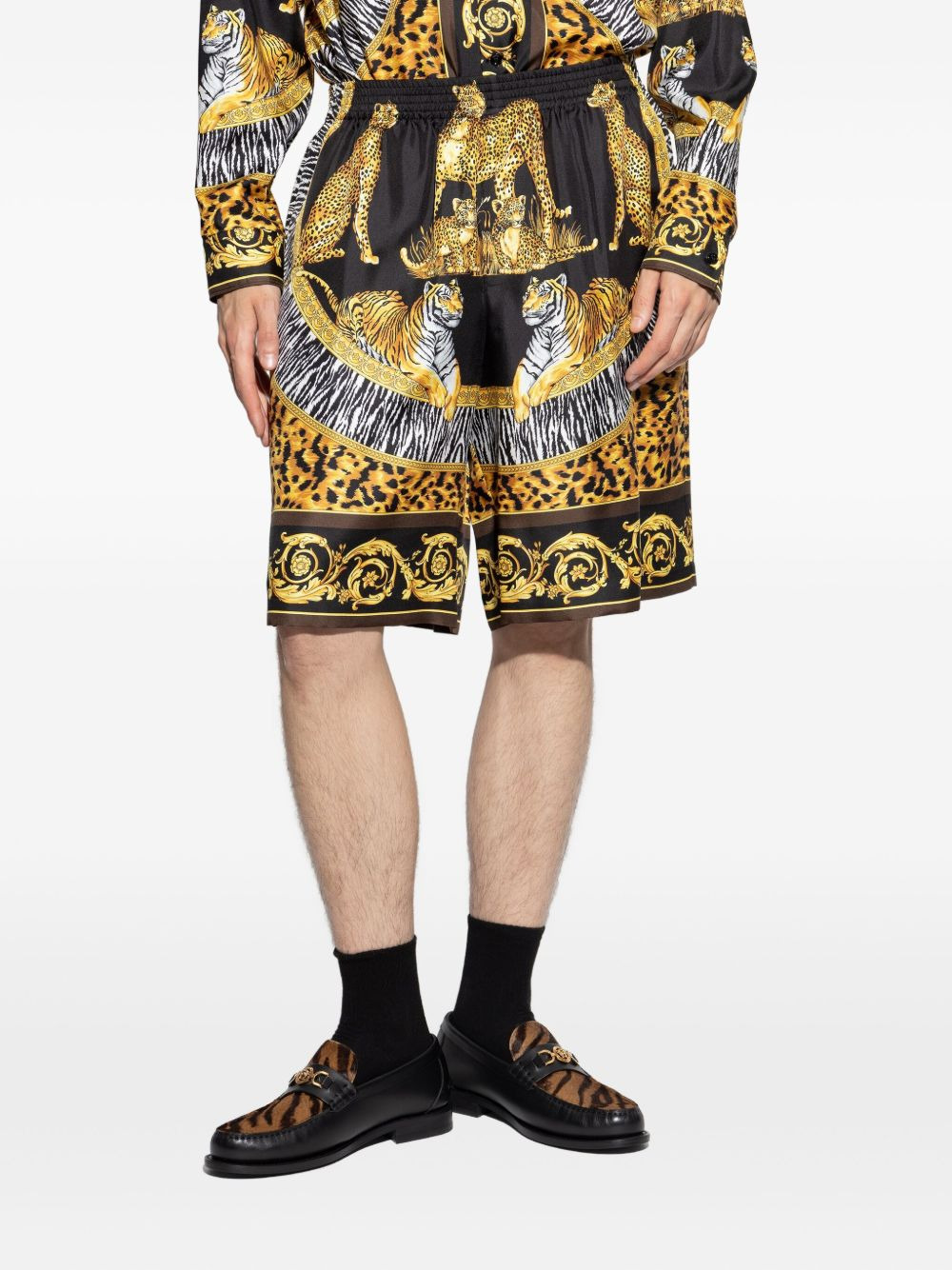 tiger leopard-print silk shorts - 4