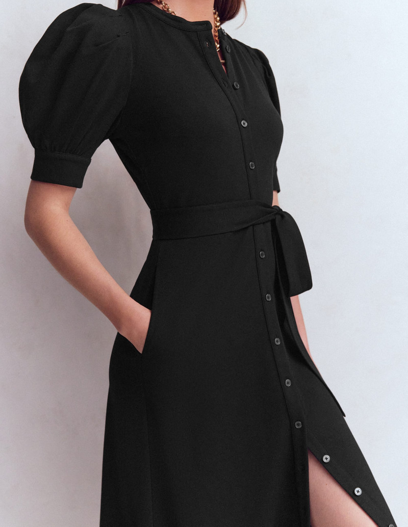 Puff Sleeve Ponte Shirt Dress-Black 3