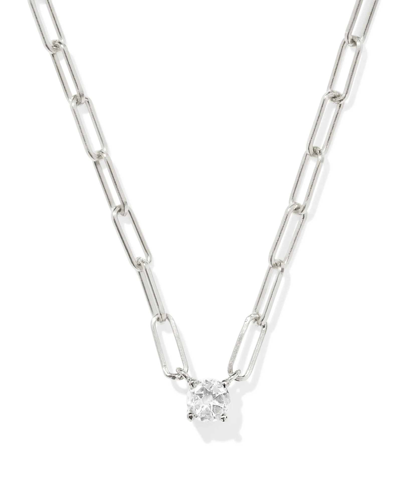 Virginia Sterling Silver Paperclip Necklace in White Topaz - 1