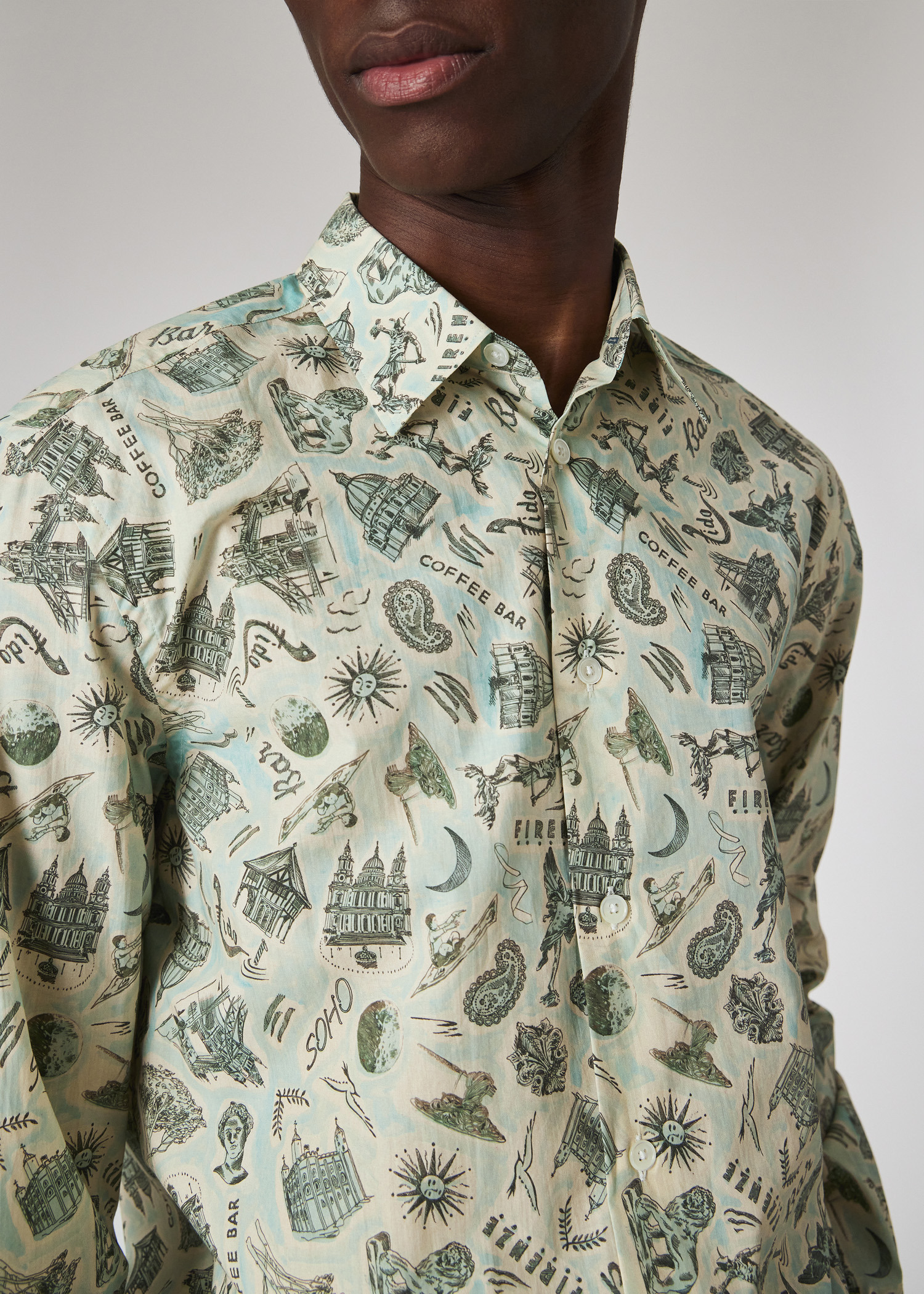 Green Cotton Long-Sleeve 'Souvenir' Shirt - 4