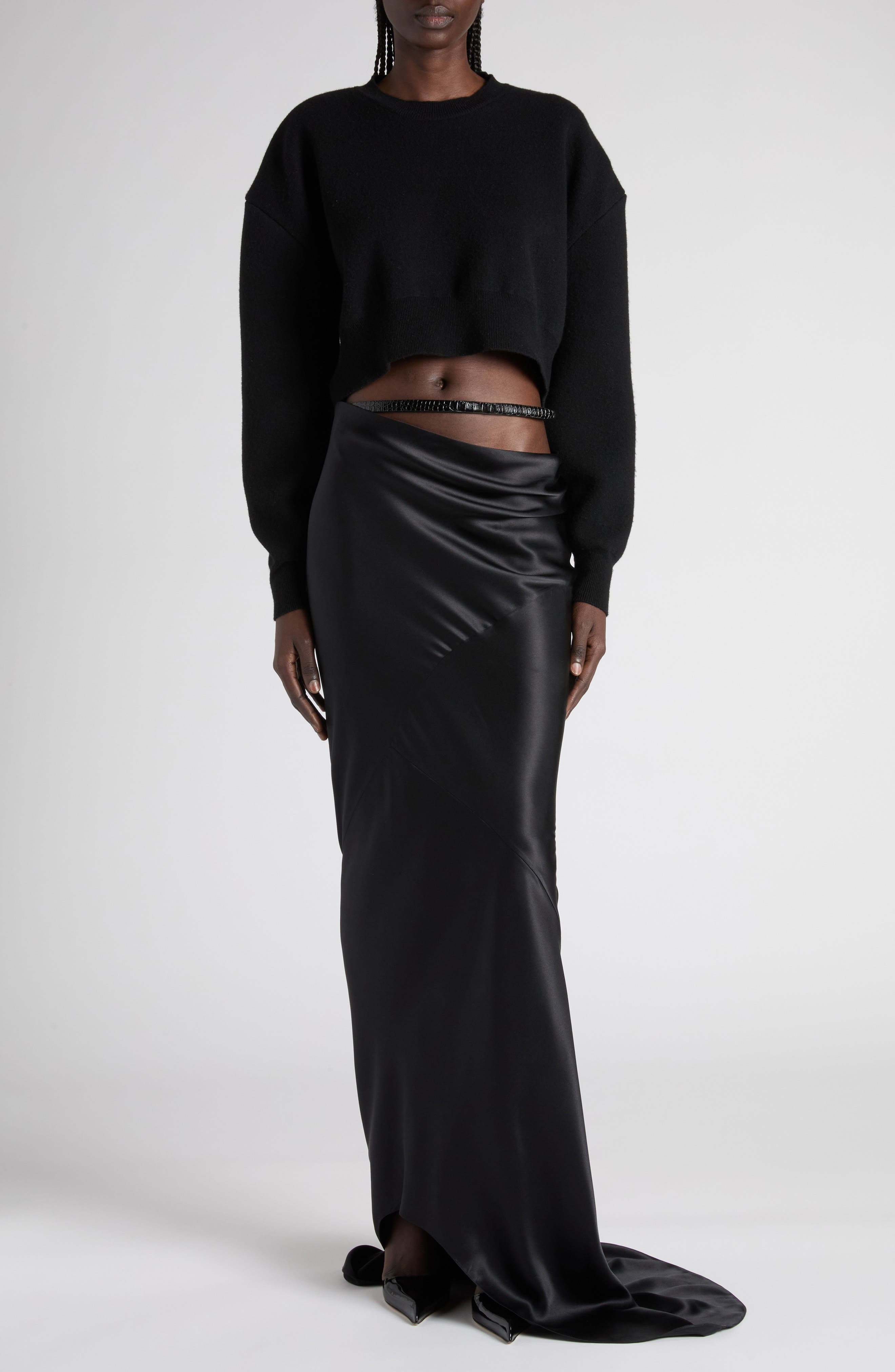 TOM FORD Sculptural Double Face Virgin Wool Blend Crop Sweater in Black at Nordstrom - 2