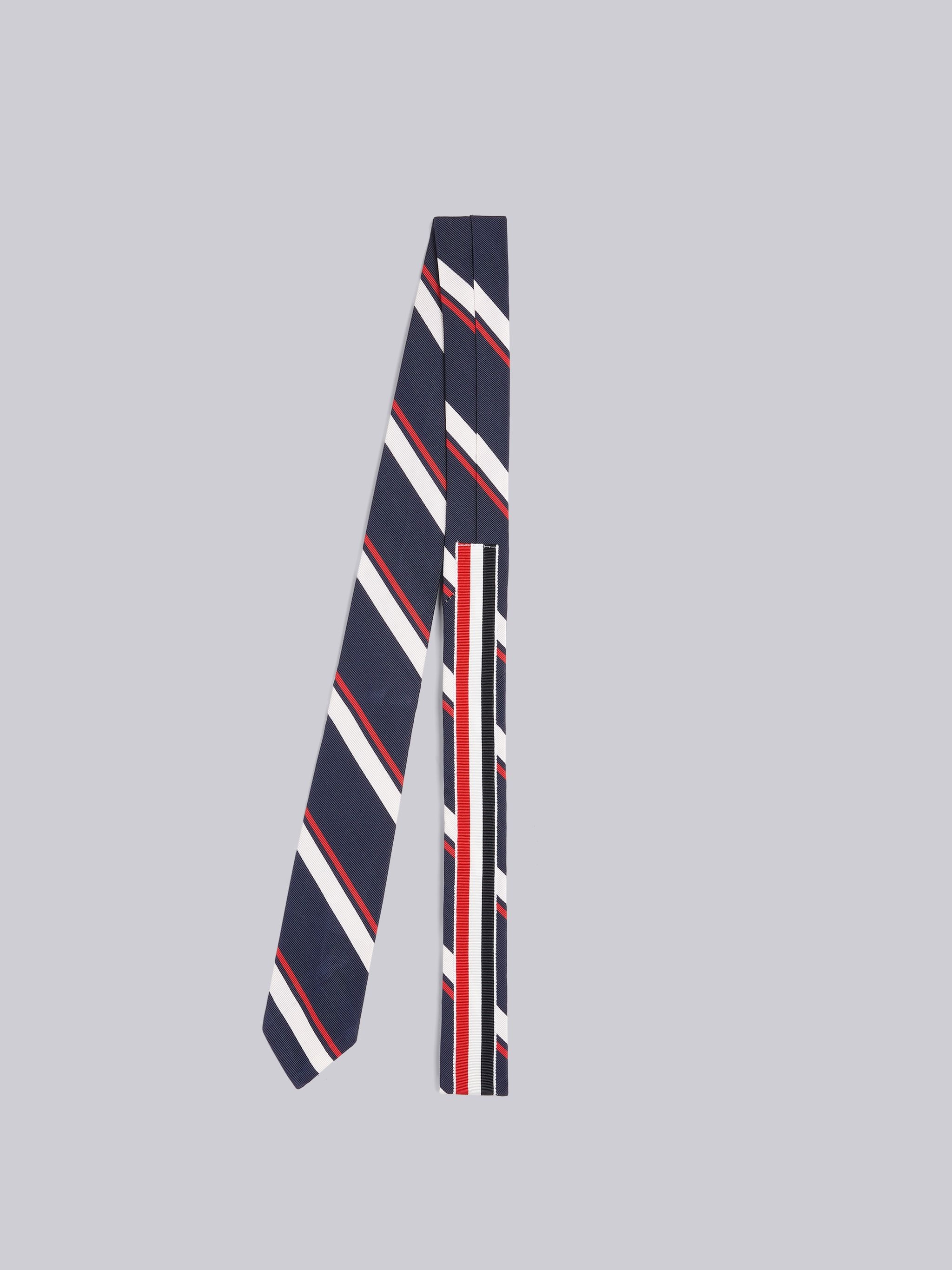 Navy Silk Cotton Jacquard Bold Rep Stripe Classic Tie - 3