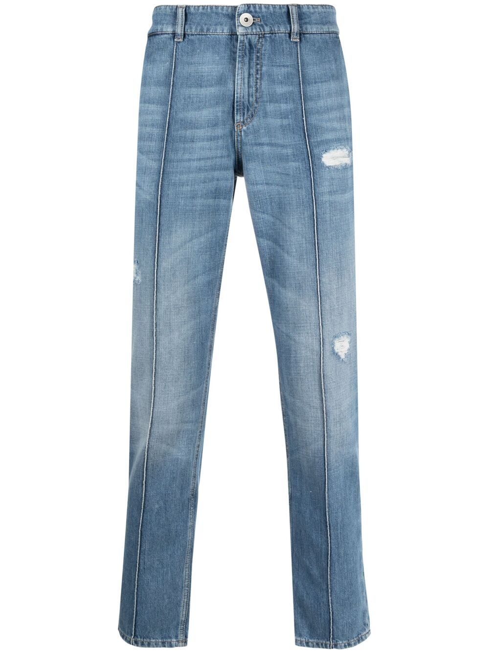 distressed piped-trim jeans - 1