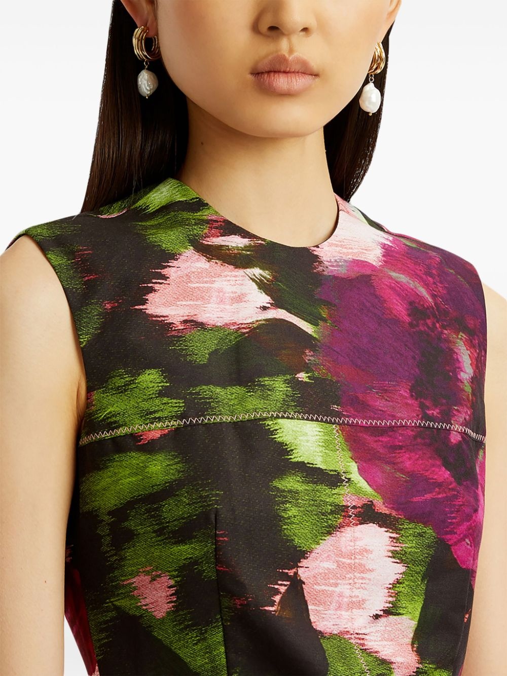 floral-print pencil silk midi dress - 5