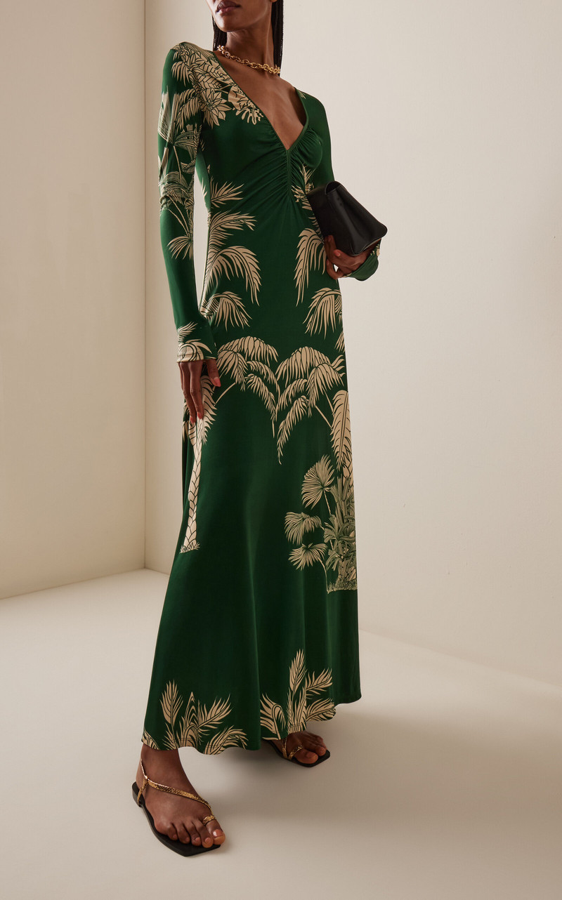 Johanna Ortiz Alma Bordada Maxi Dress green outlook