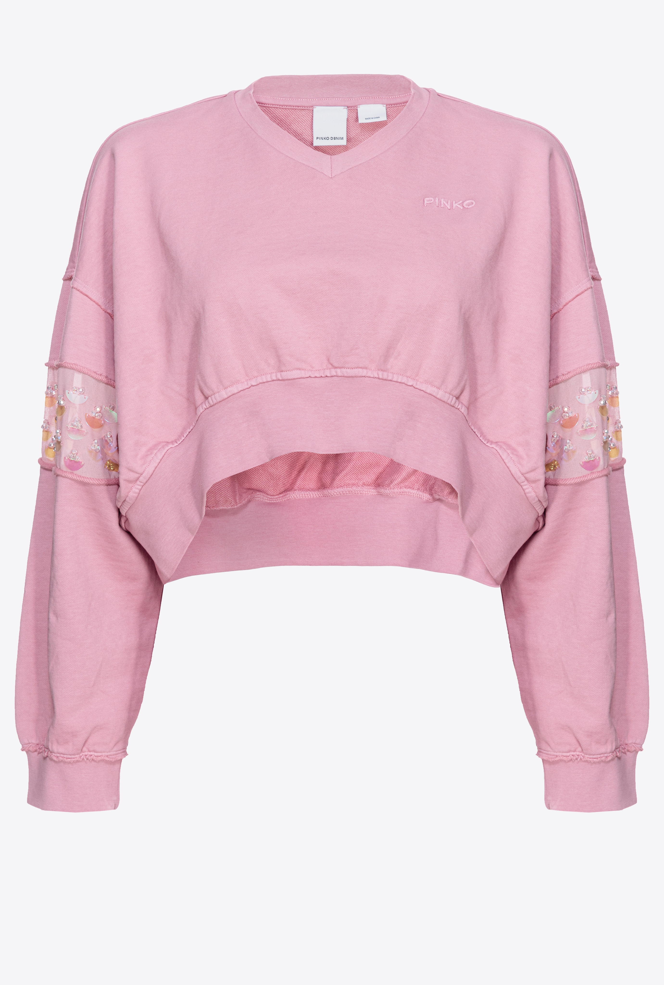 SHORT SWEATSHIRT WITH HAND-EMBROIDERED DETAIL - 1