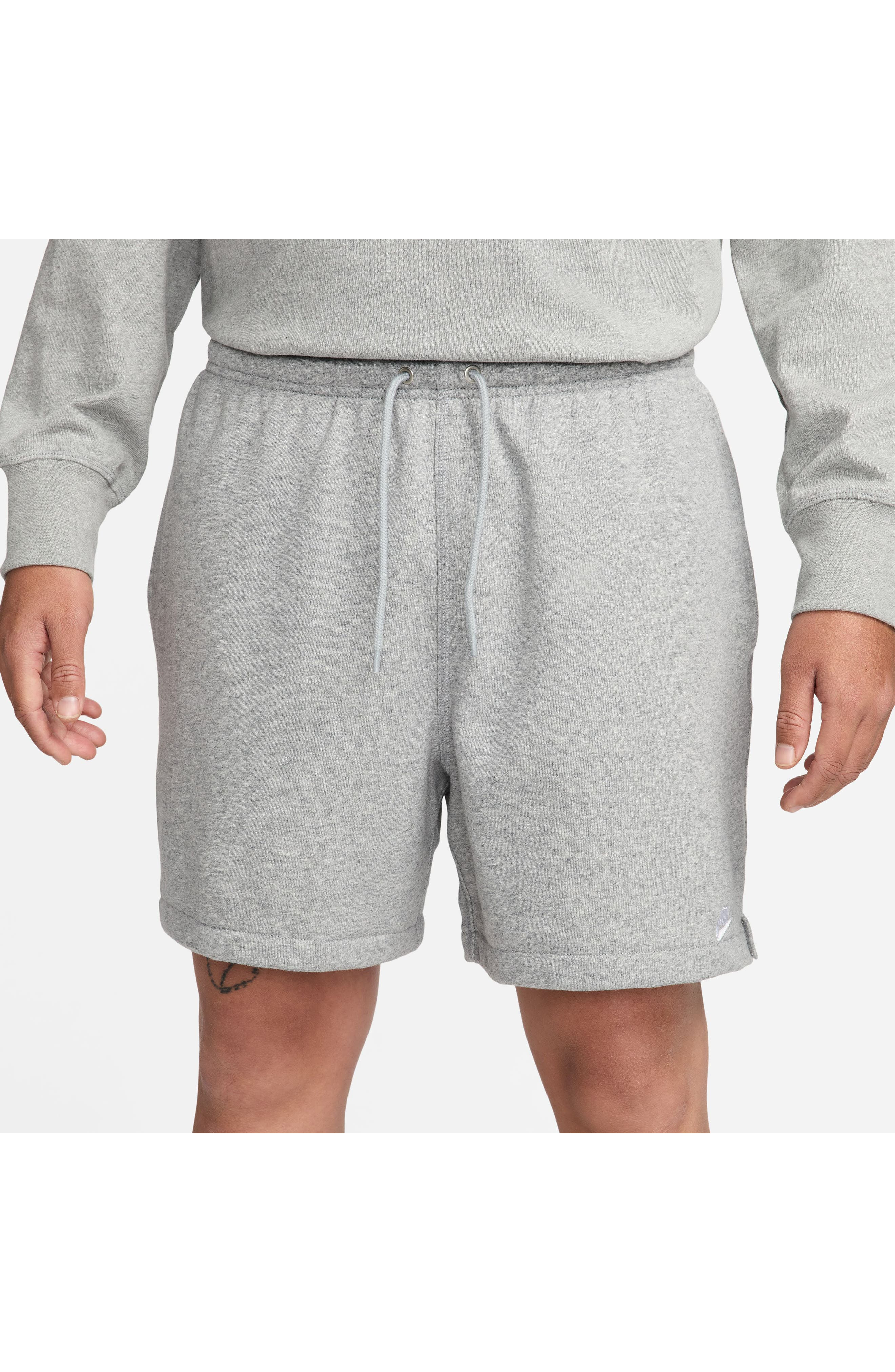 Nike Club French Terry Flow Shorts in Dark Grey Heather/Smoke Grey at Nordstrom - 8